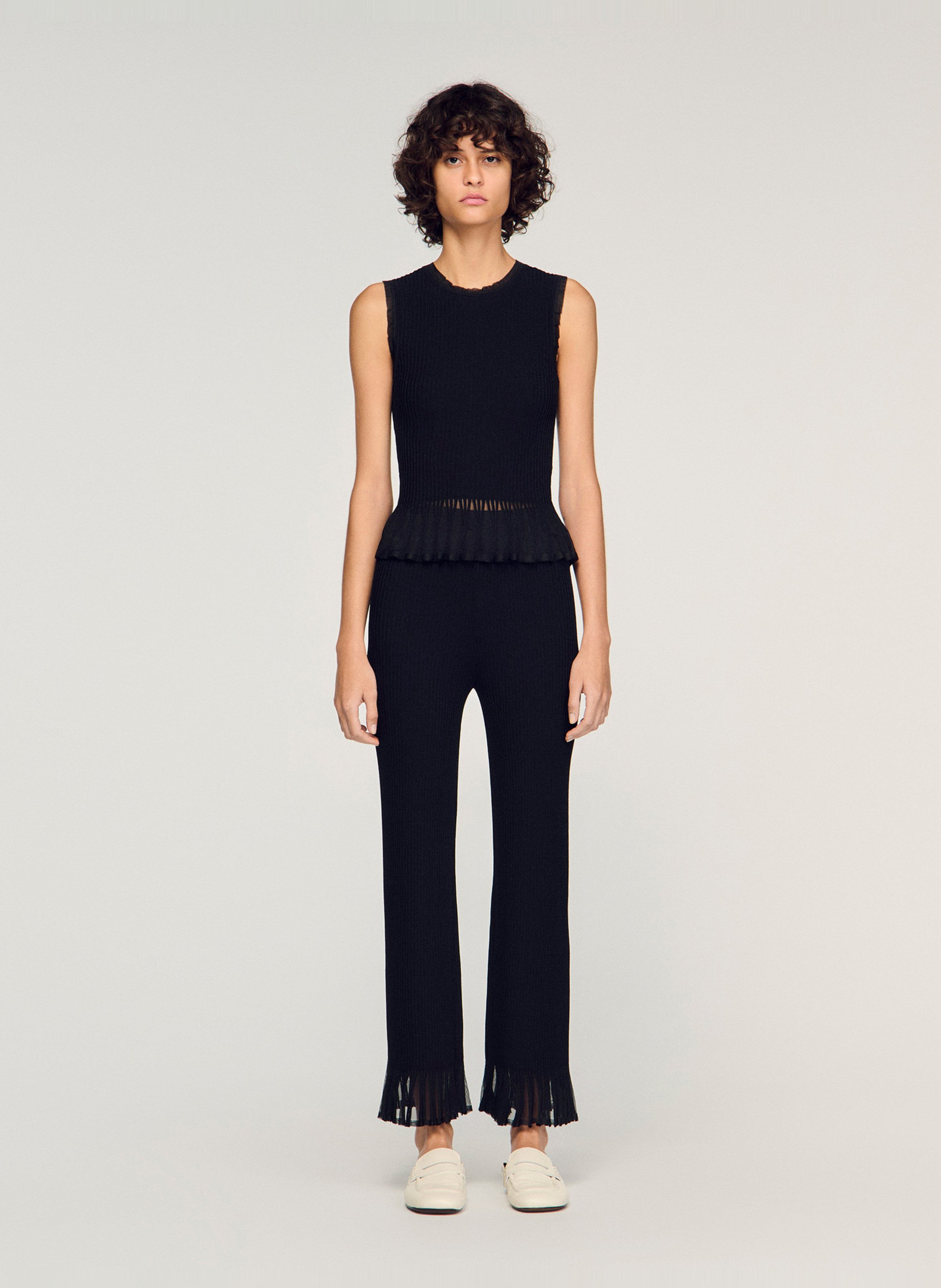 Pantalon évasé en maille SANDRO Noir