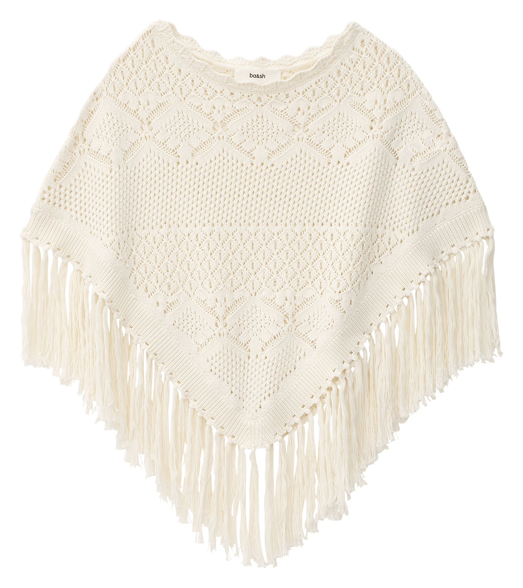 Poncho à franges en maille crochet BA&SH Beige