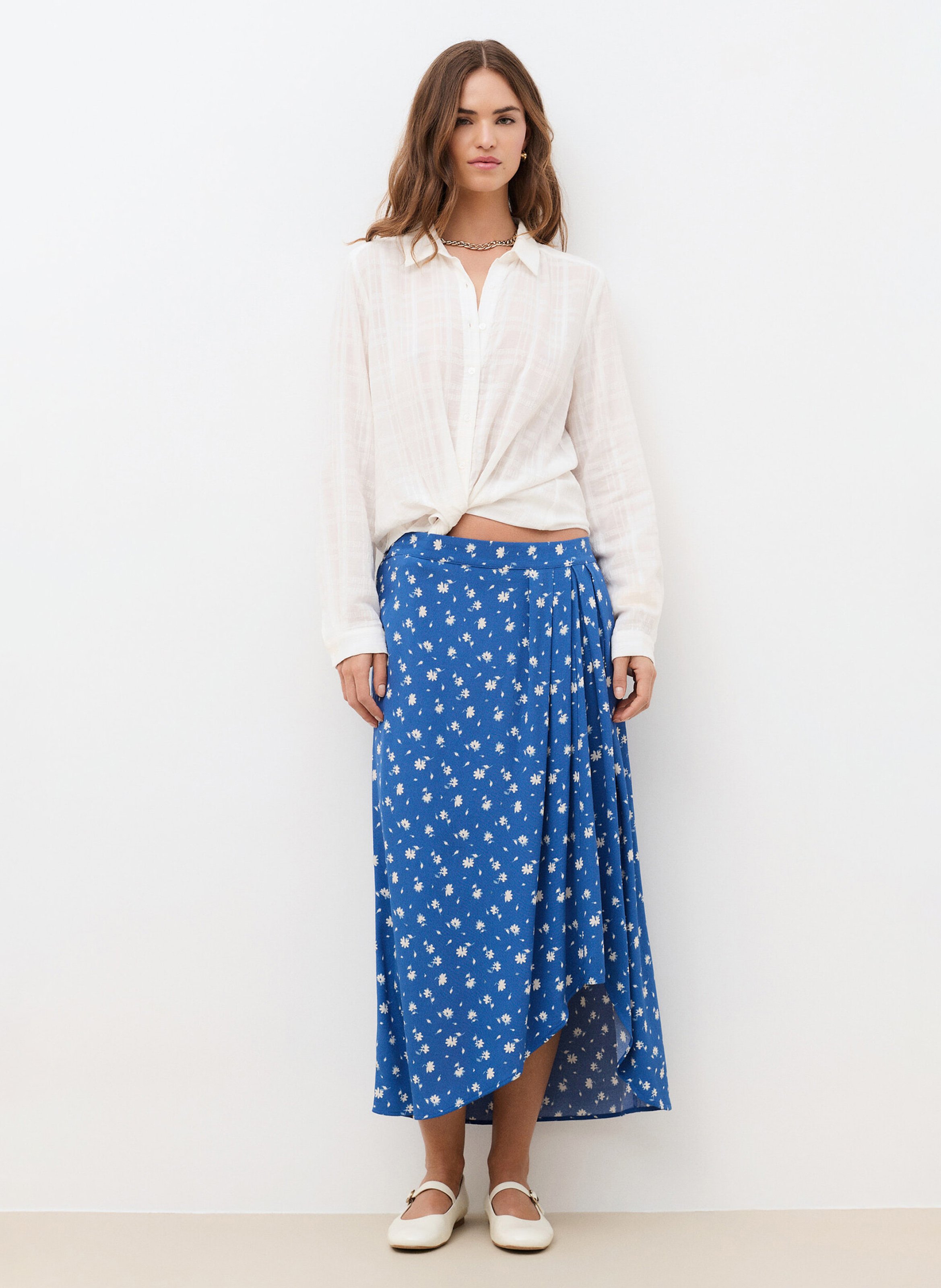 Jupe midi asymétrique à pois CAROLL Bleu