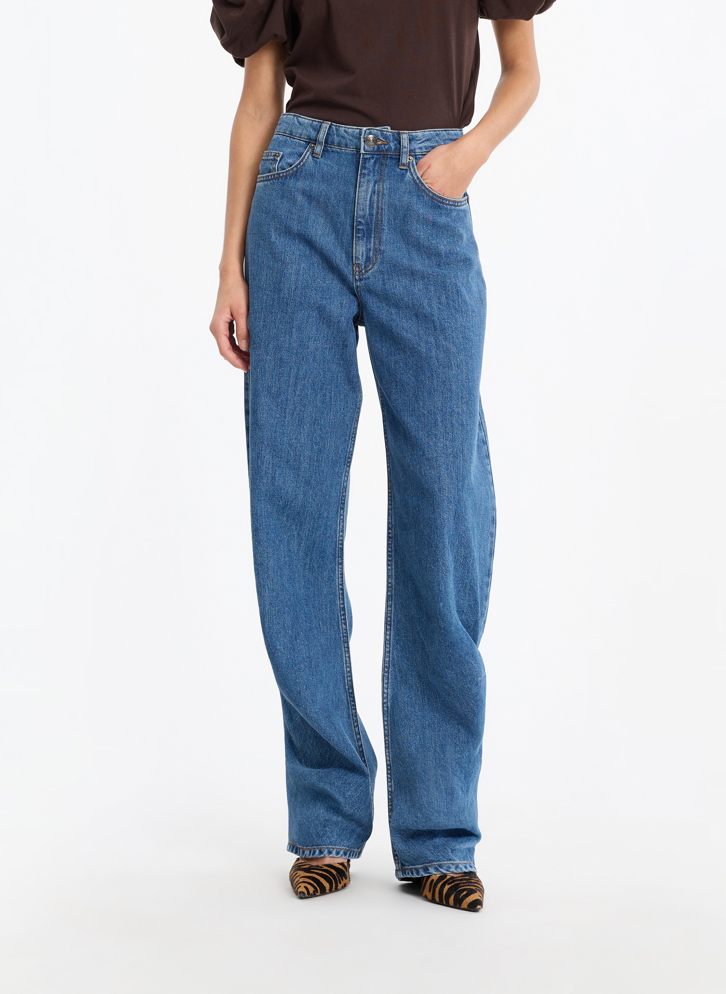 Jean large taille haute uni ROTATE Bleu