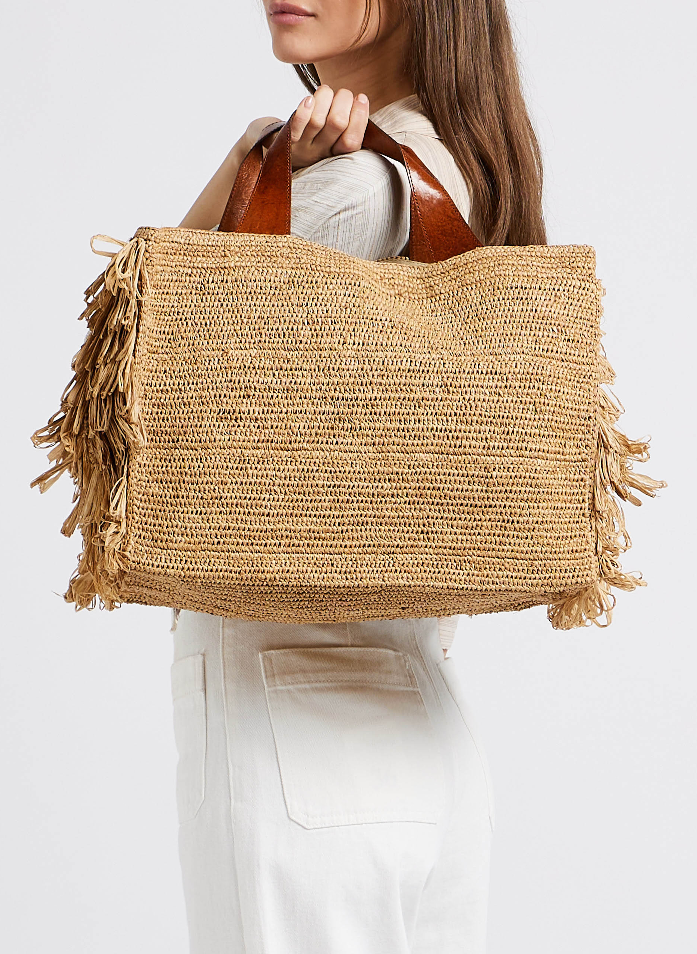 Sac rectangulaire en raphia IBELIV Beige