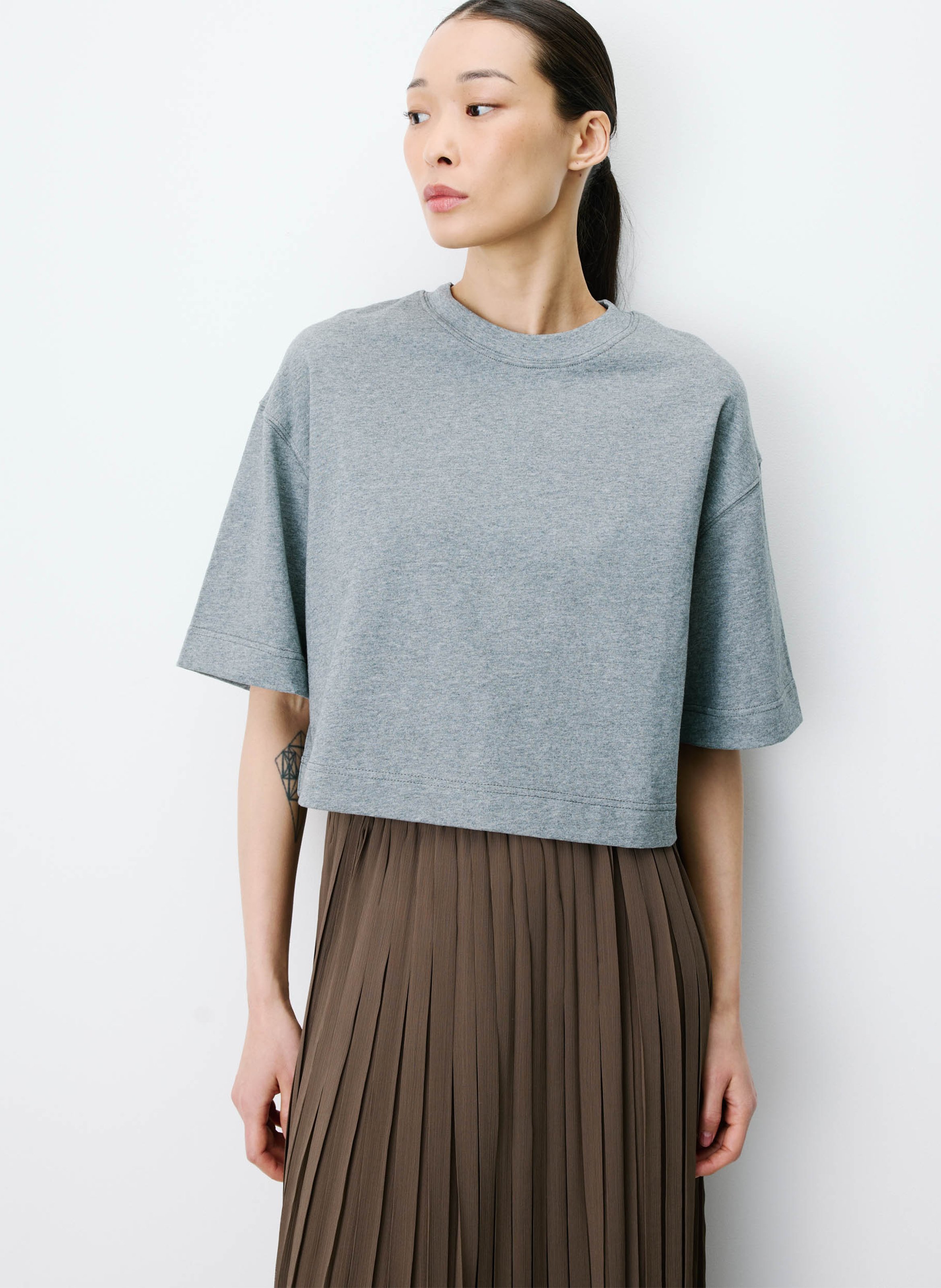 Tee-shirt col rond en coton GRACE ET MILA Argent