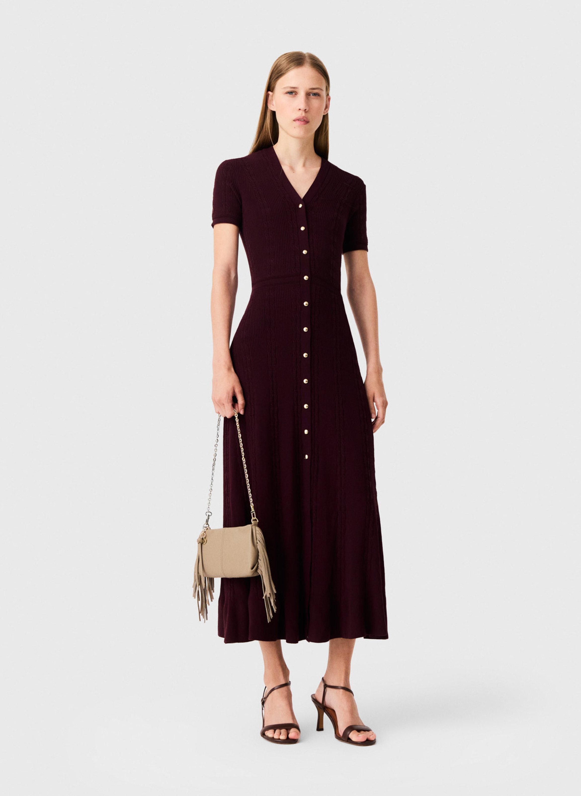Robe longue évasée en maille MAJE Rouge