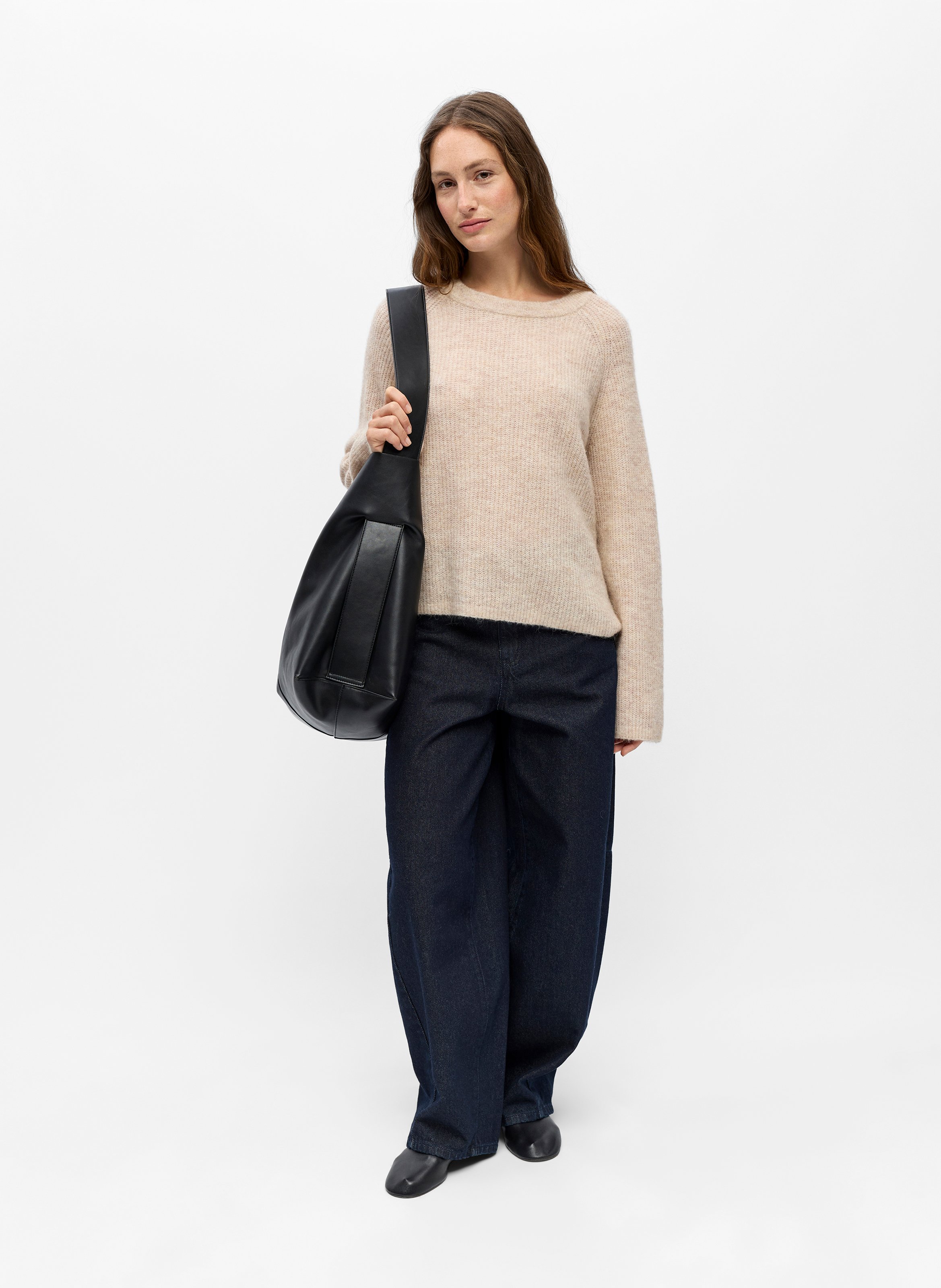 Round-neck wool-blend sweater OBJECT Brown