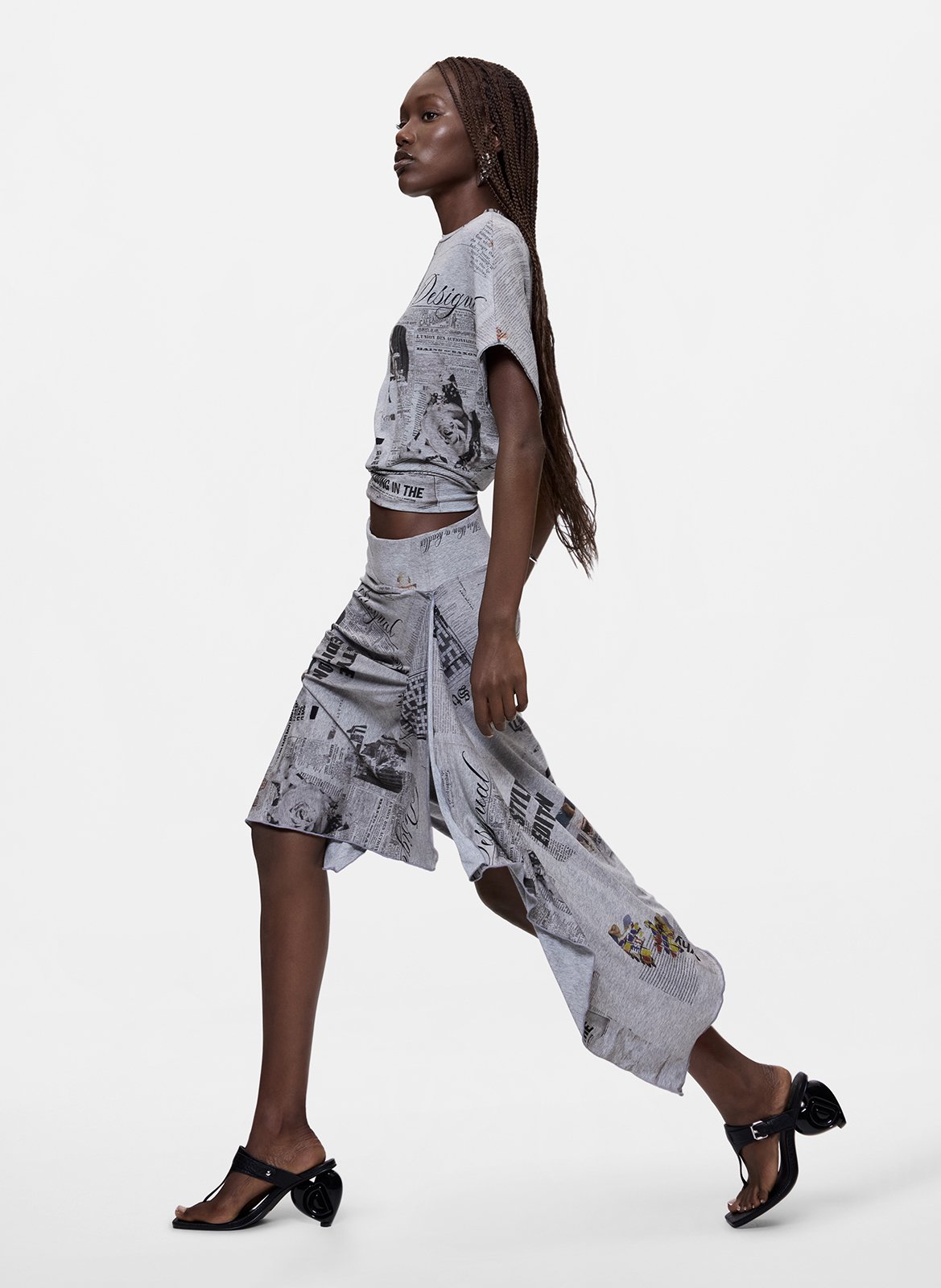 Jupe midi asymétrique imprimée DESIGUAL Noir