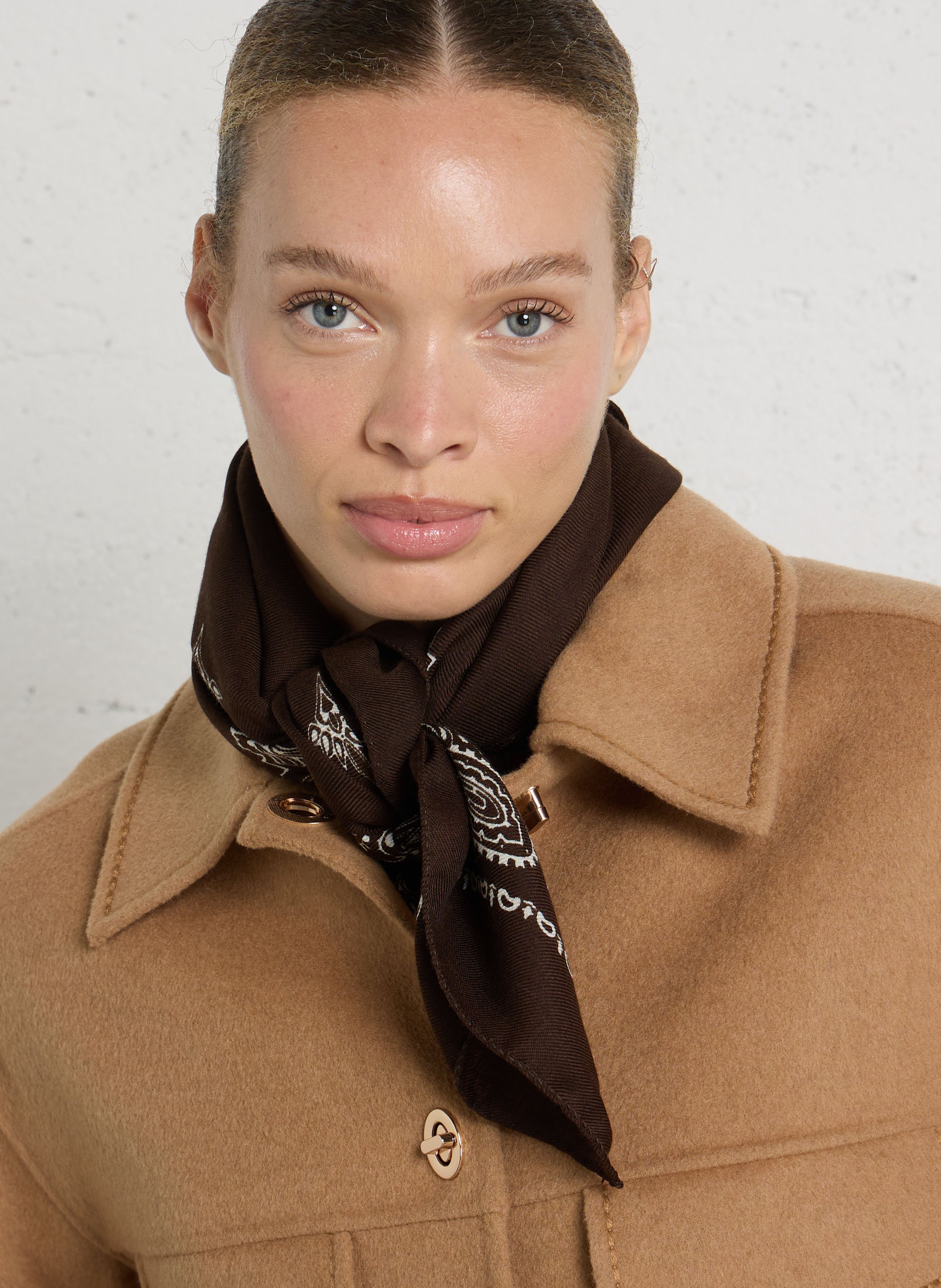 Printed wool scarf DESTIN Brown