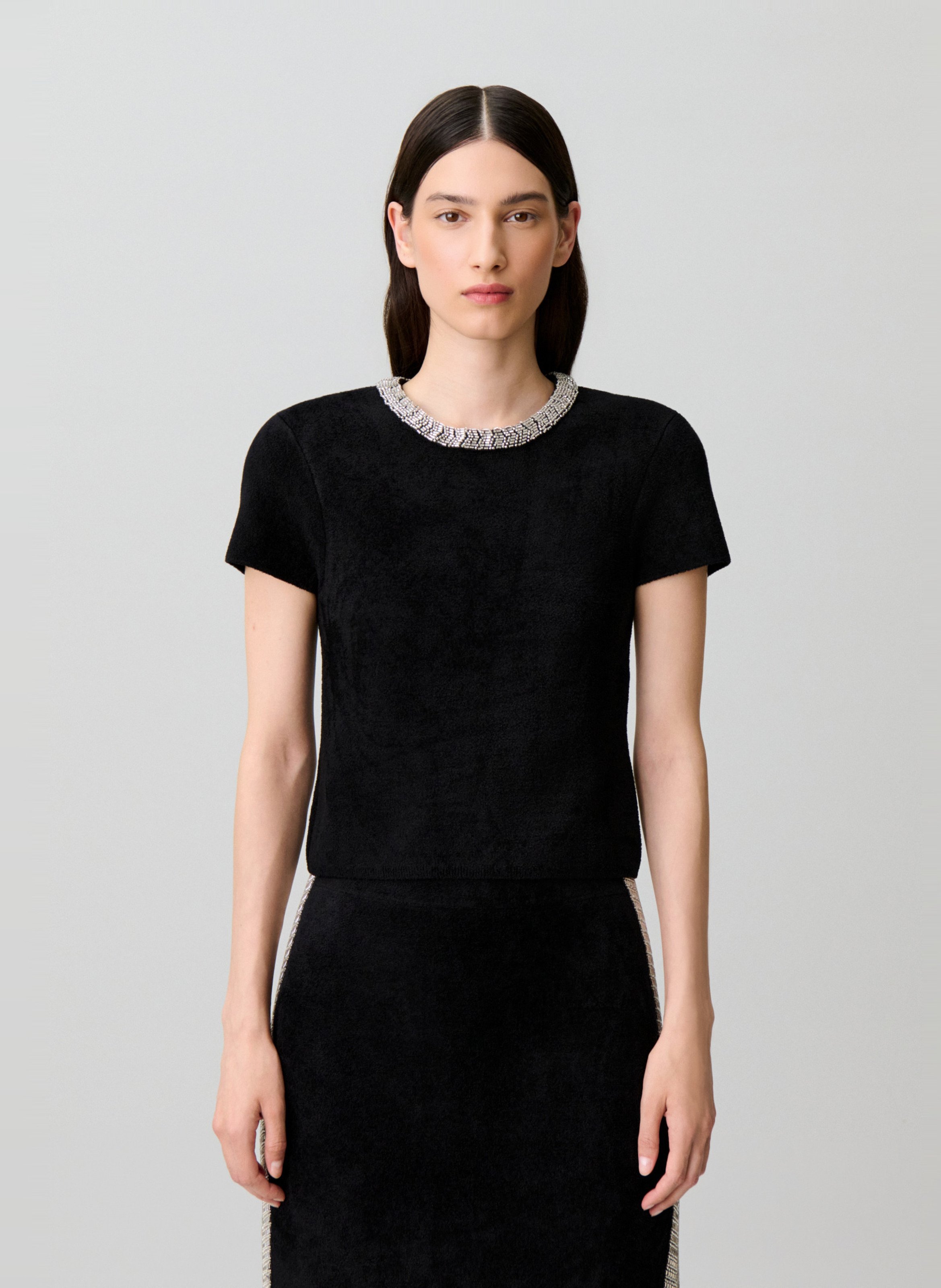 Top droit col rond perlé CLAUDIE PIERLOT Noir