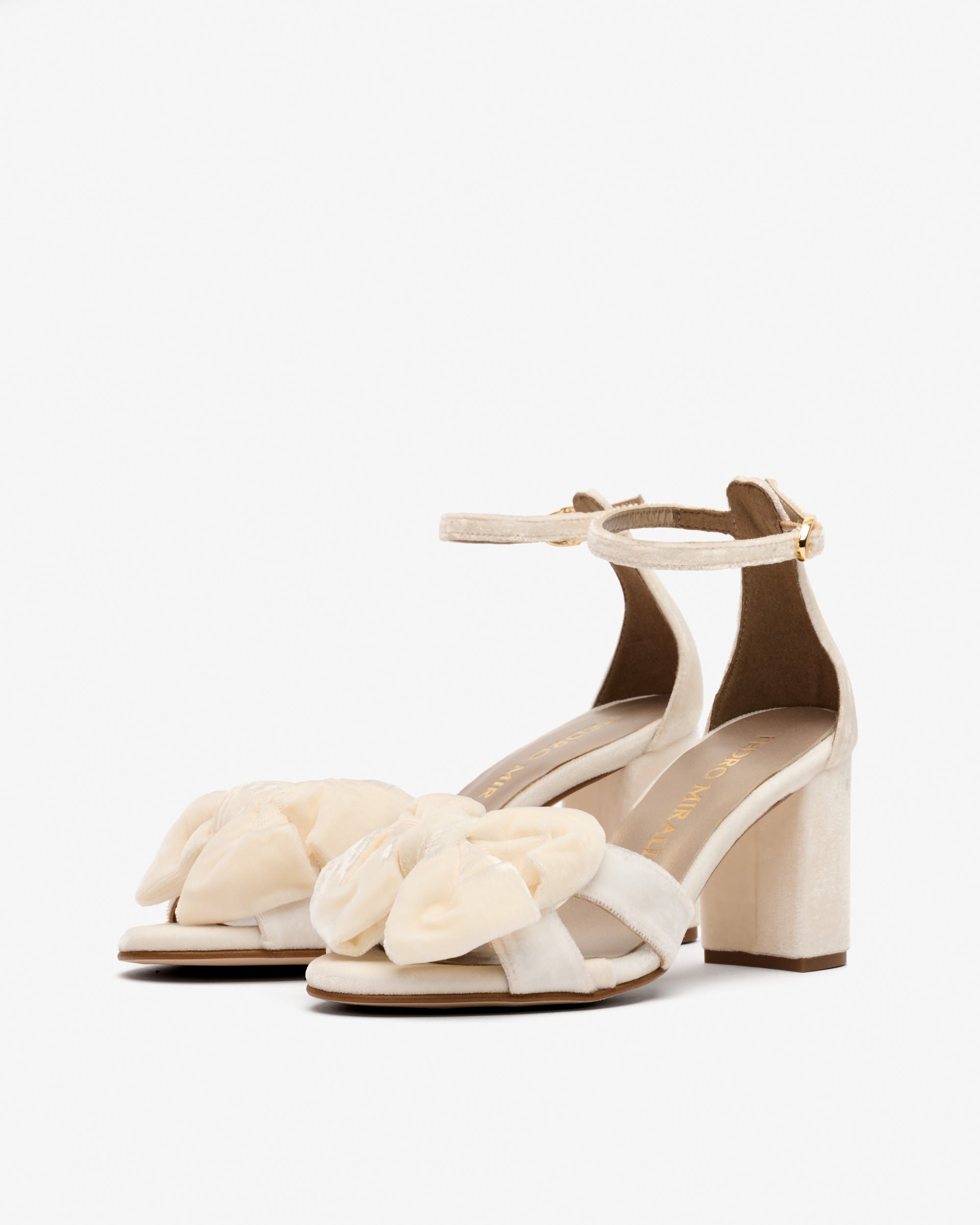 White Velvet High Heel Sandals. PEDRO MIRALLES White
