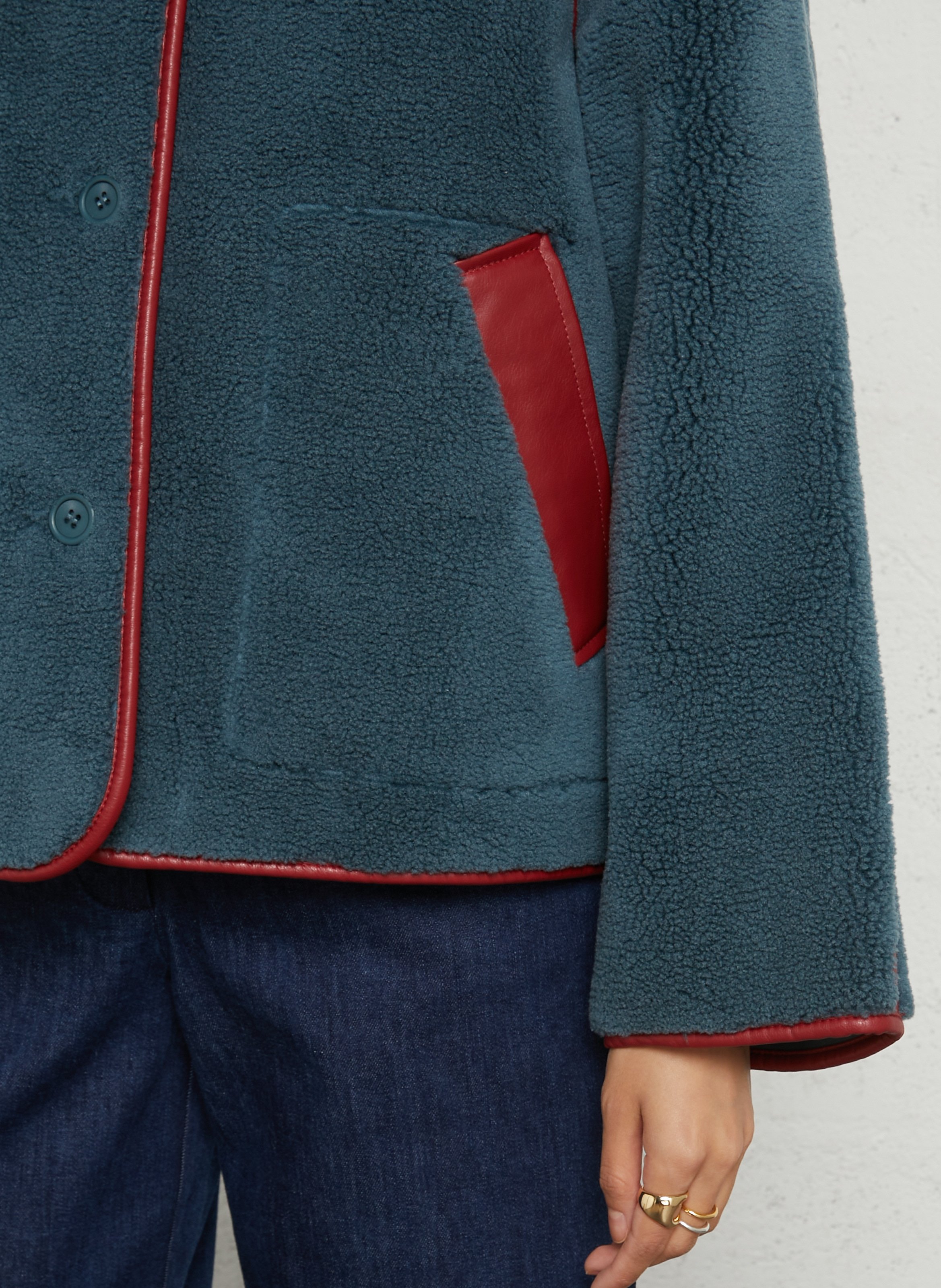 Straight jacket with Peter Pan collar in faux leather THE TINY BIG SISTER Blue