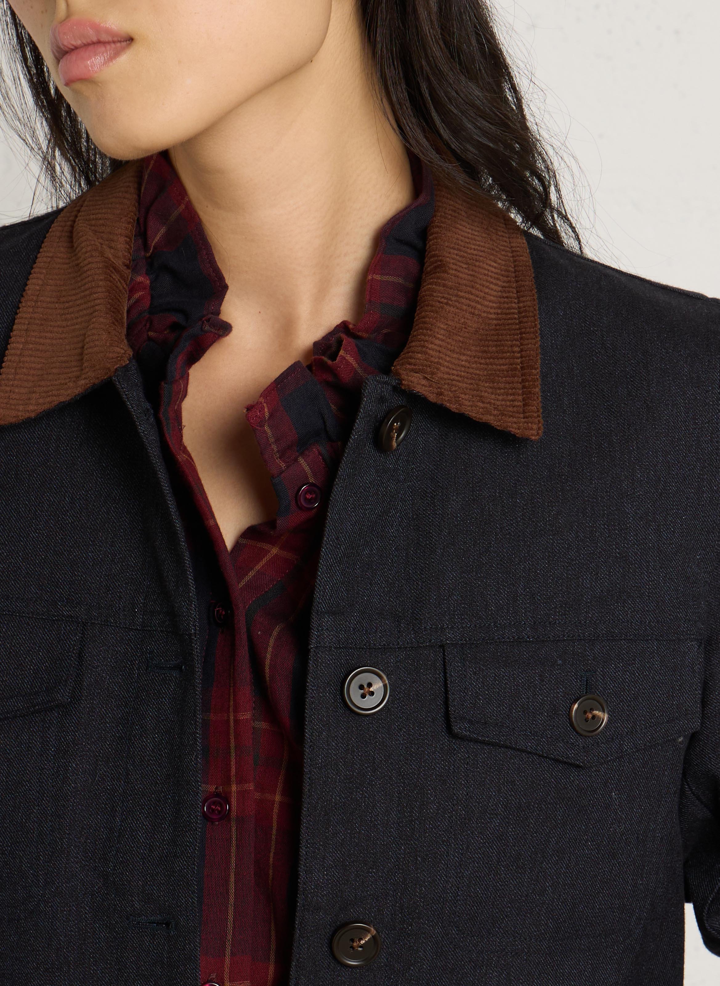 Ribbed collar denim jacket in cotton blend NICE THINGS Blue