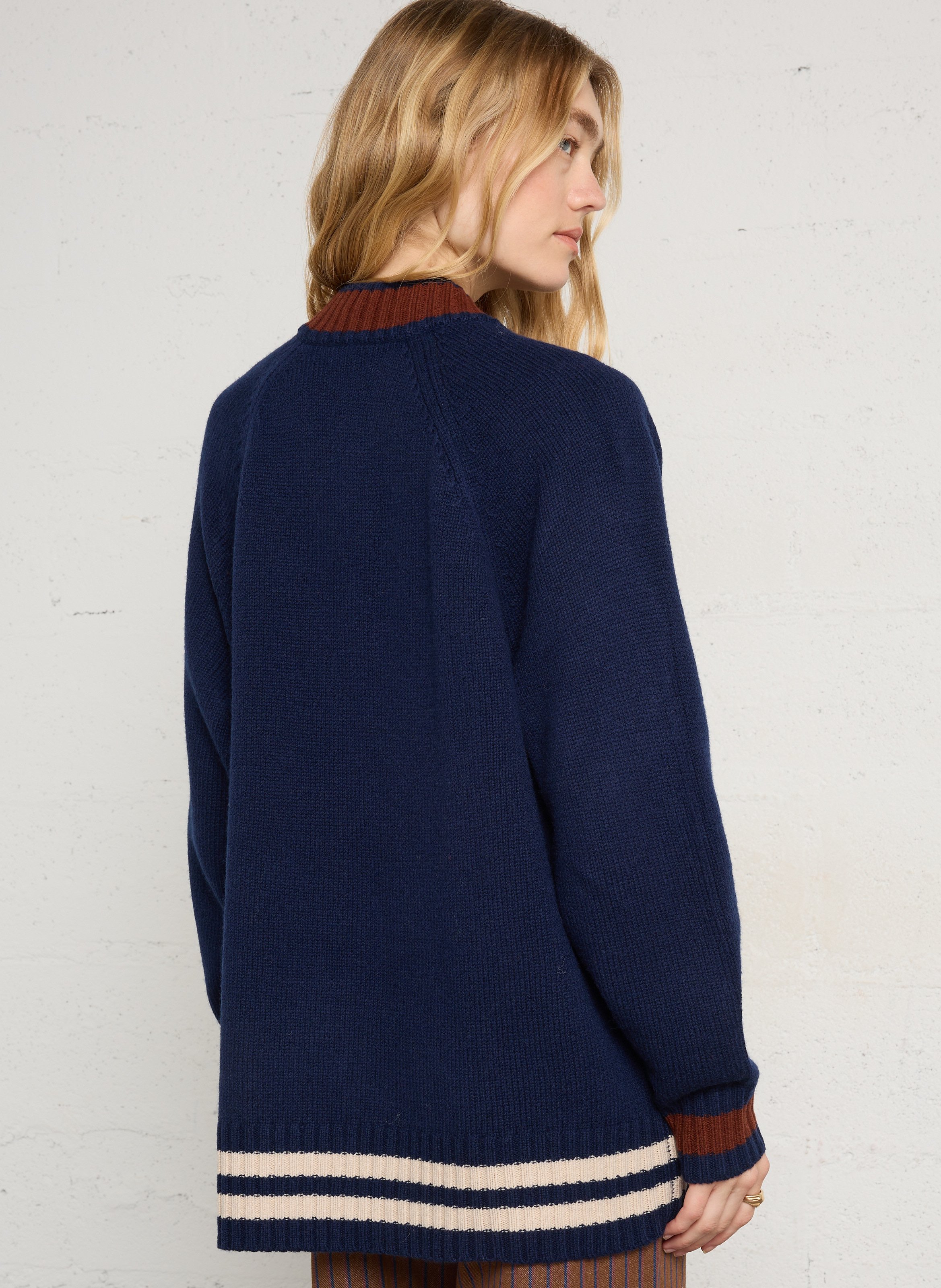Loose-fit wool V-neck sweater BENSIMON Blue