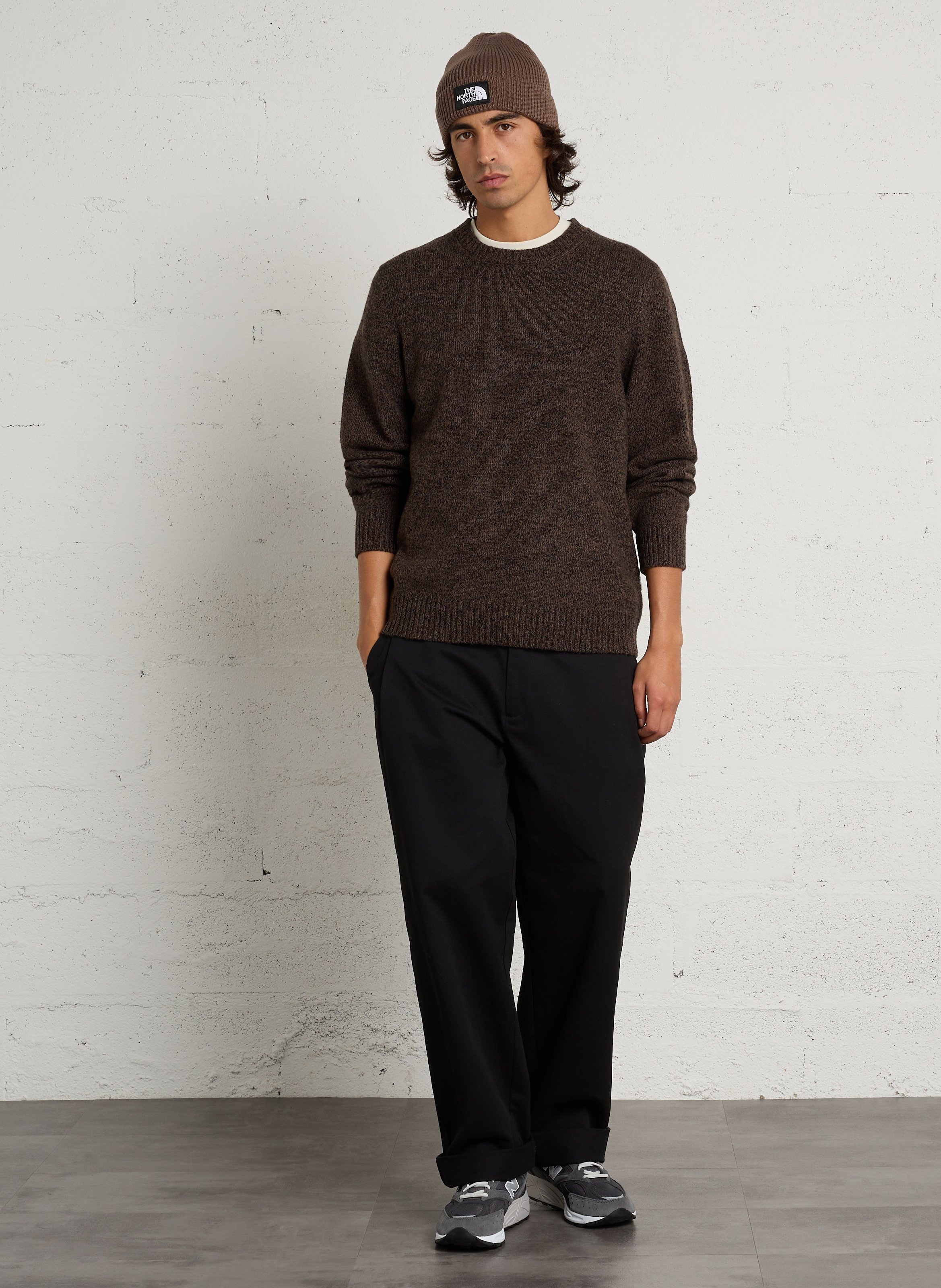 Round-neck wool-blend straight-cut sweater CASUAL FRIDAY Brown