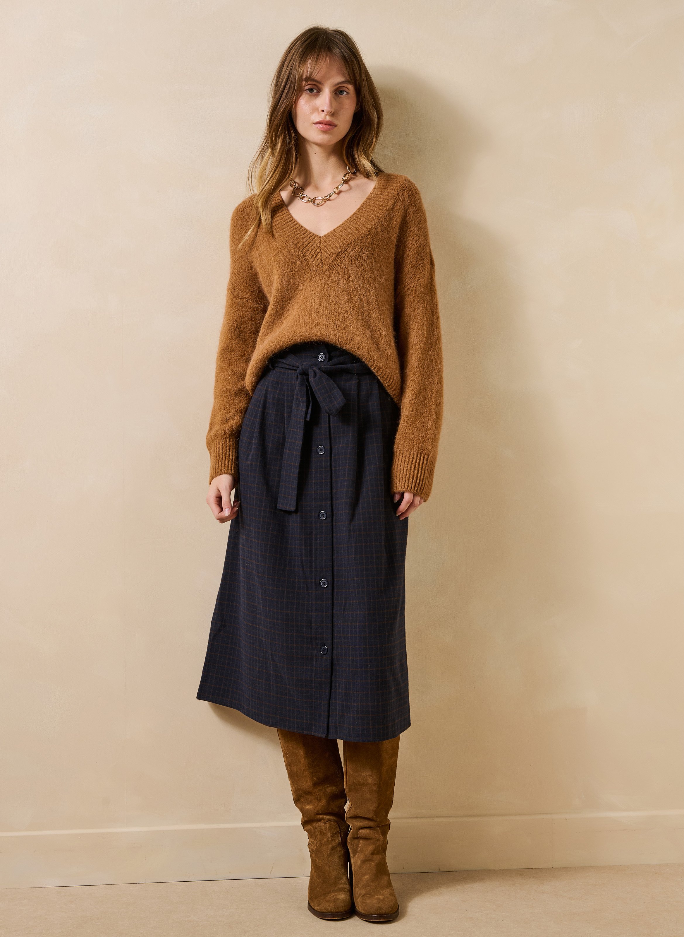 Halflange rok met knopen - katoenblend LA FEE MARABOUTEE Blauw