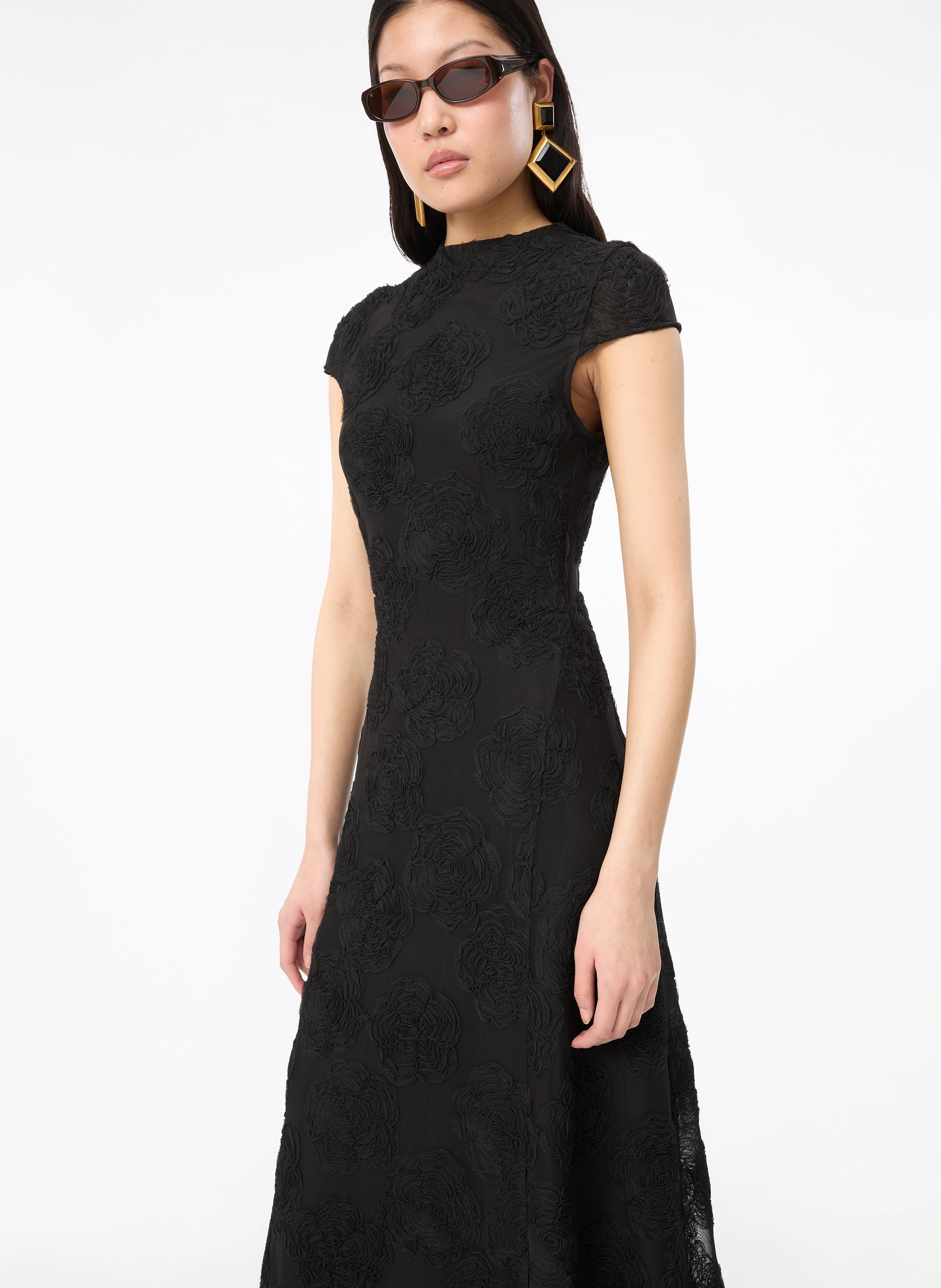 Long fitted floral dress ROTATE Black