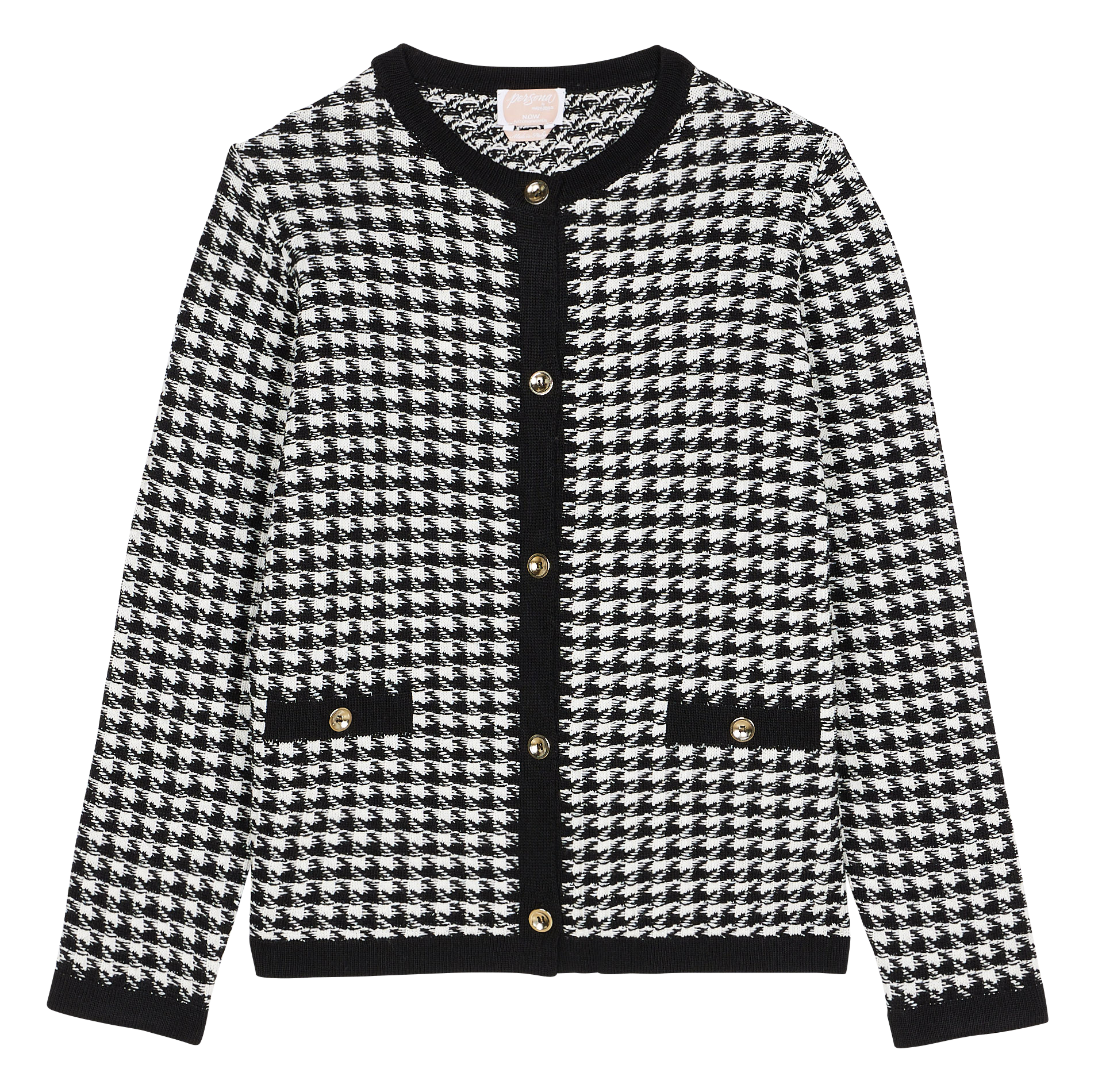 Jacquard-Strickjacke aus Baumwoll-Mix mit Rundhalsausschnitt PERSONA by Marina Rinaldi Schwarz