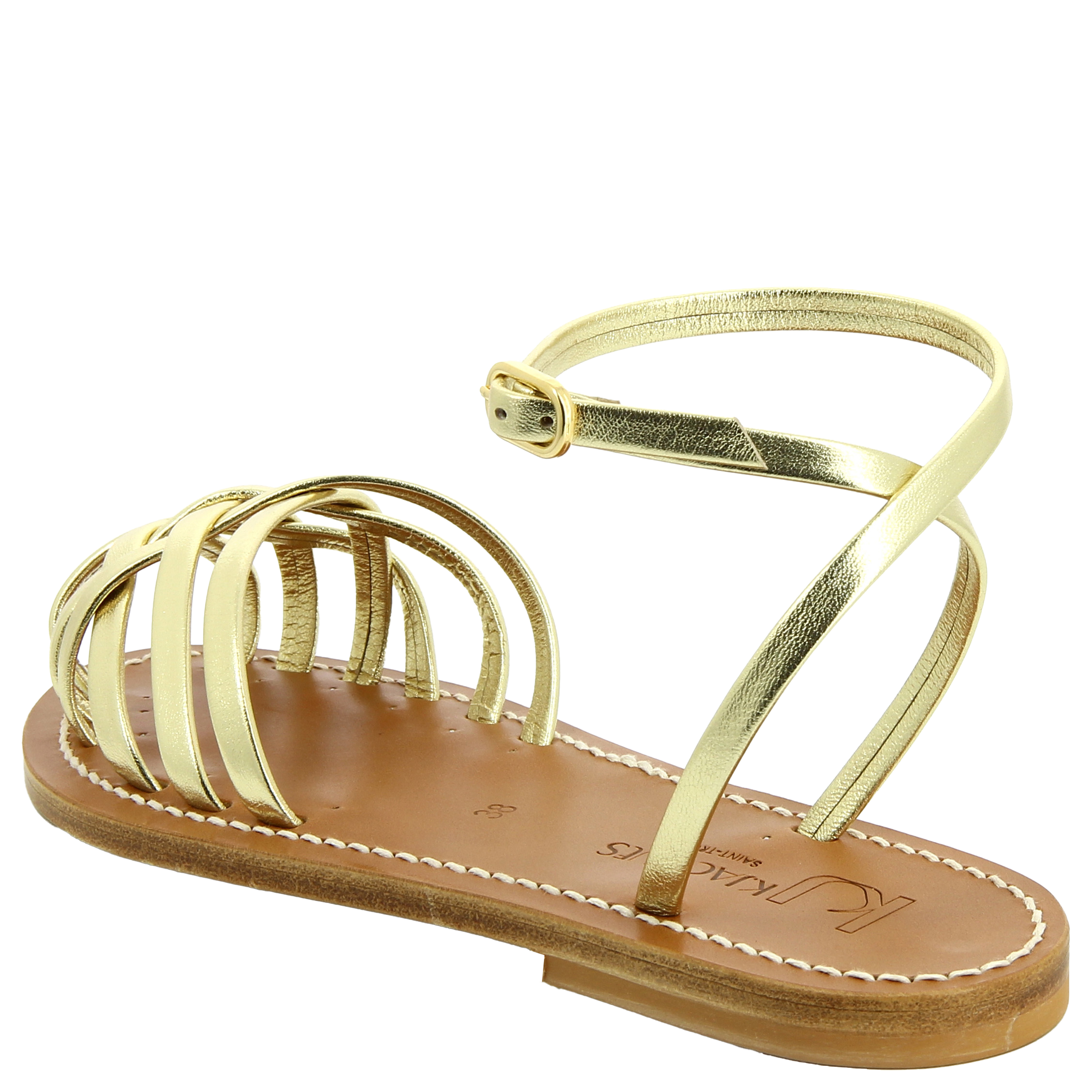 Flat strappy open leather sandals K JACQUES Golden