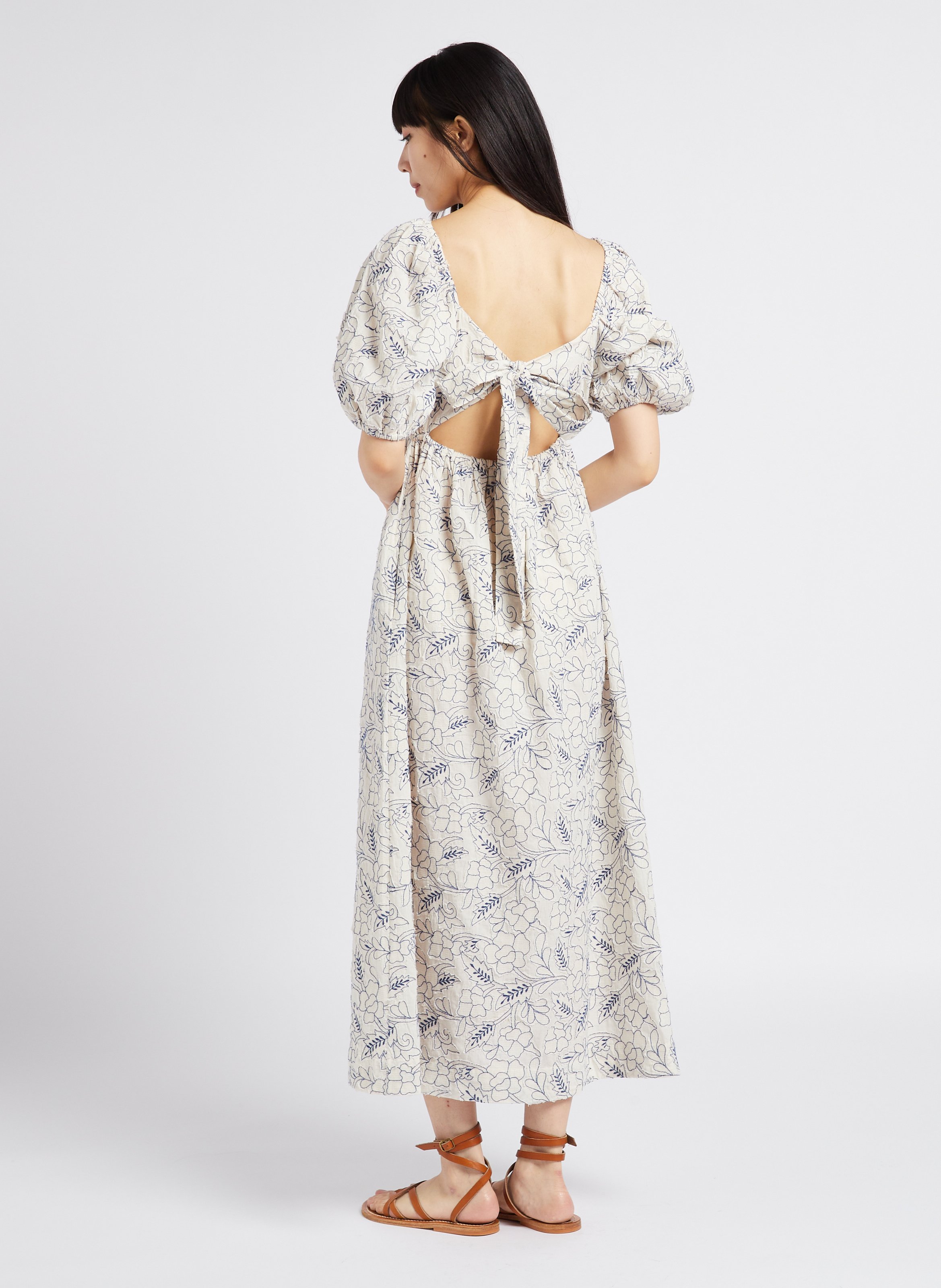 Robe longue col V brodée en coton PAUL AND JOE Blanc