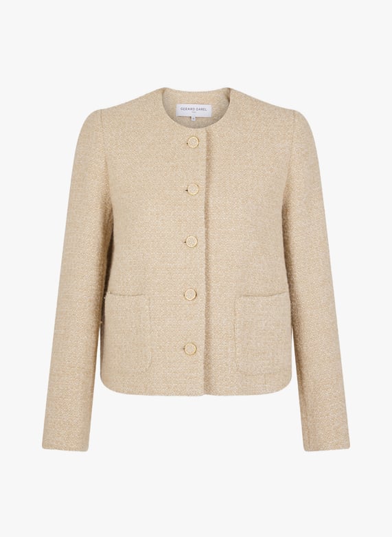 Veste droite a col rond Beige