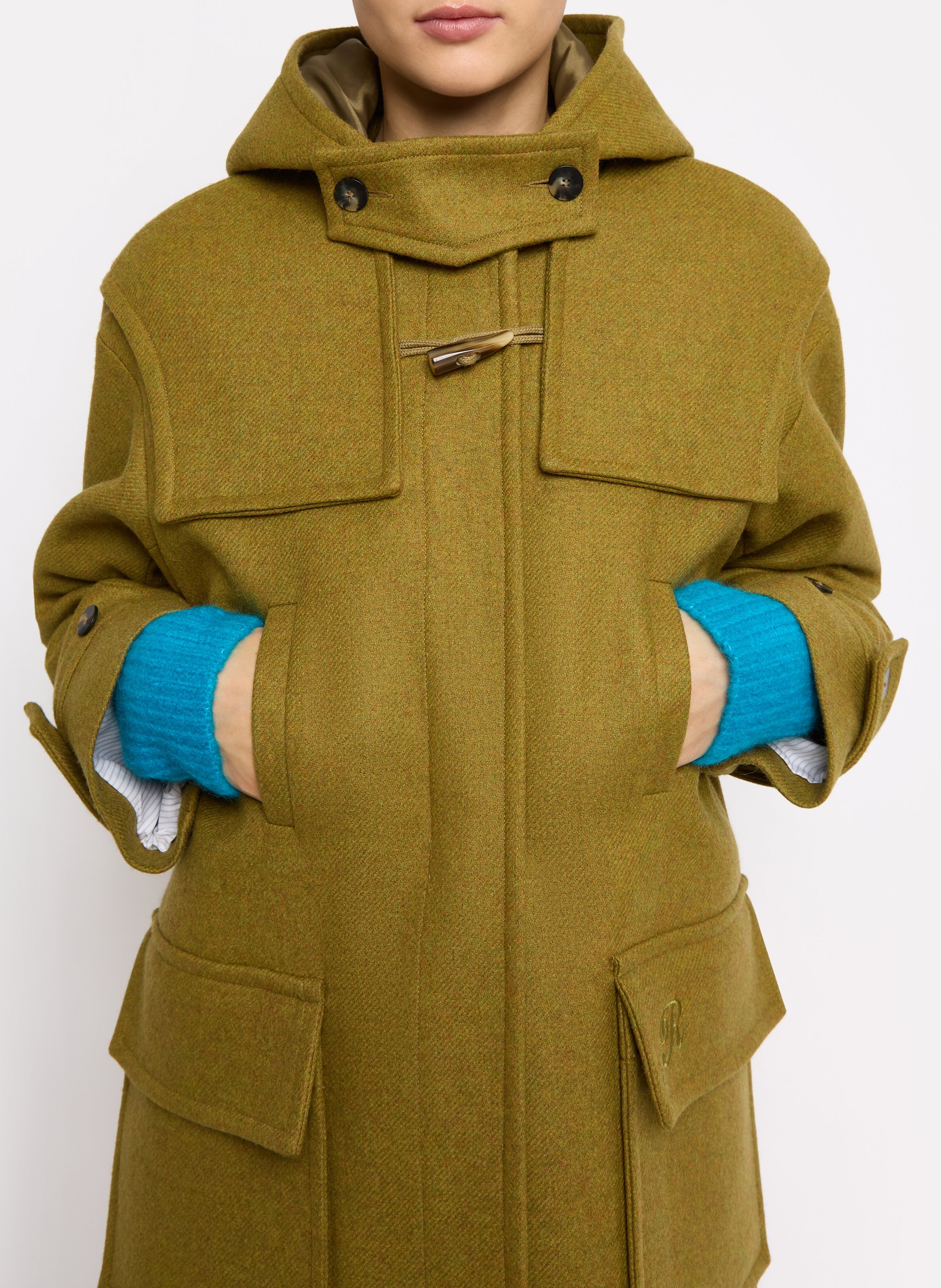 Duffle coat long à capuche en laine mélangée ROSEANNA Vert