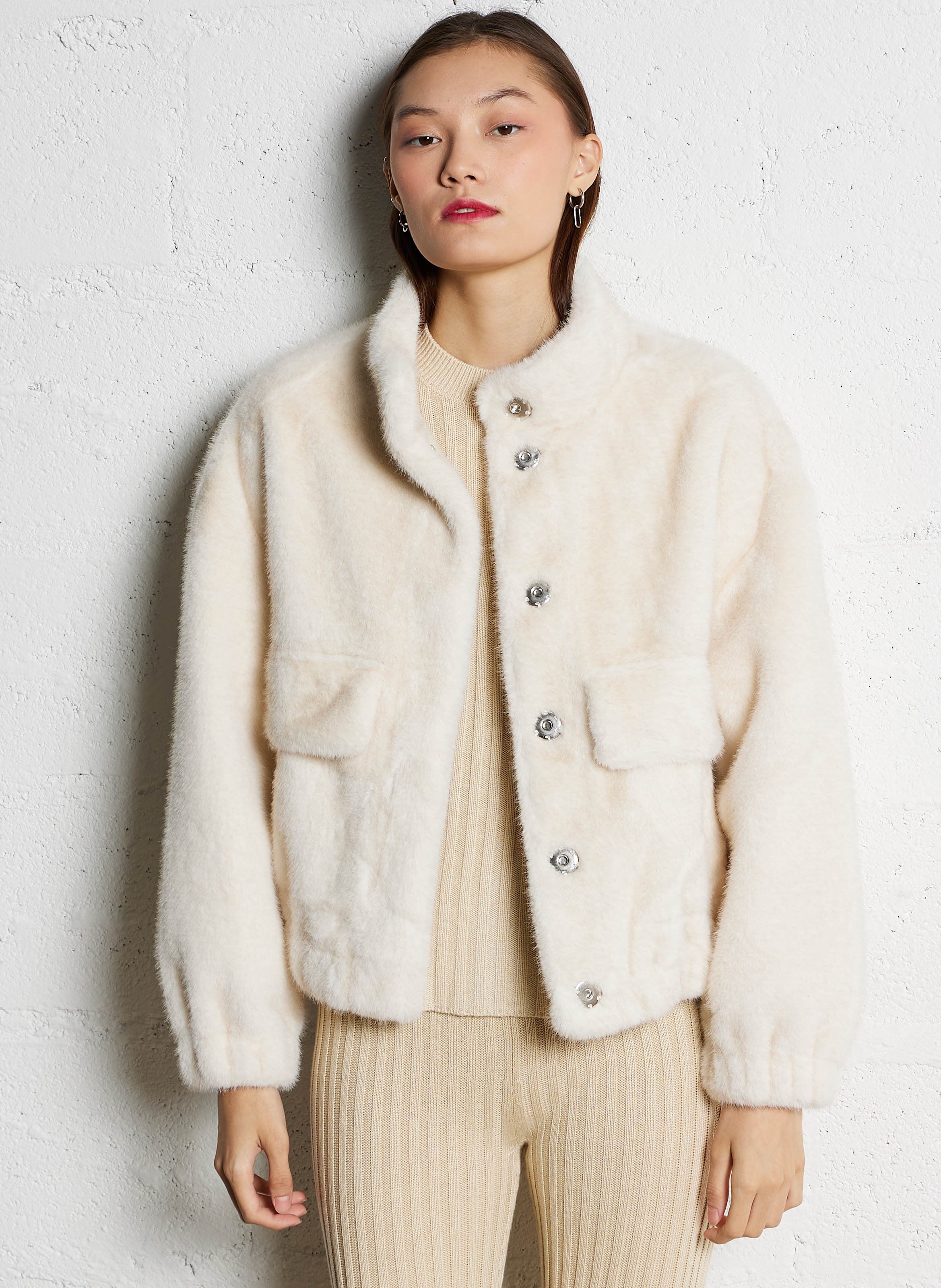 Veste ample col montant en fourrure synthétique BA&SH Beige