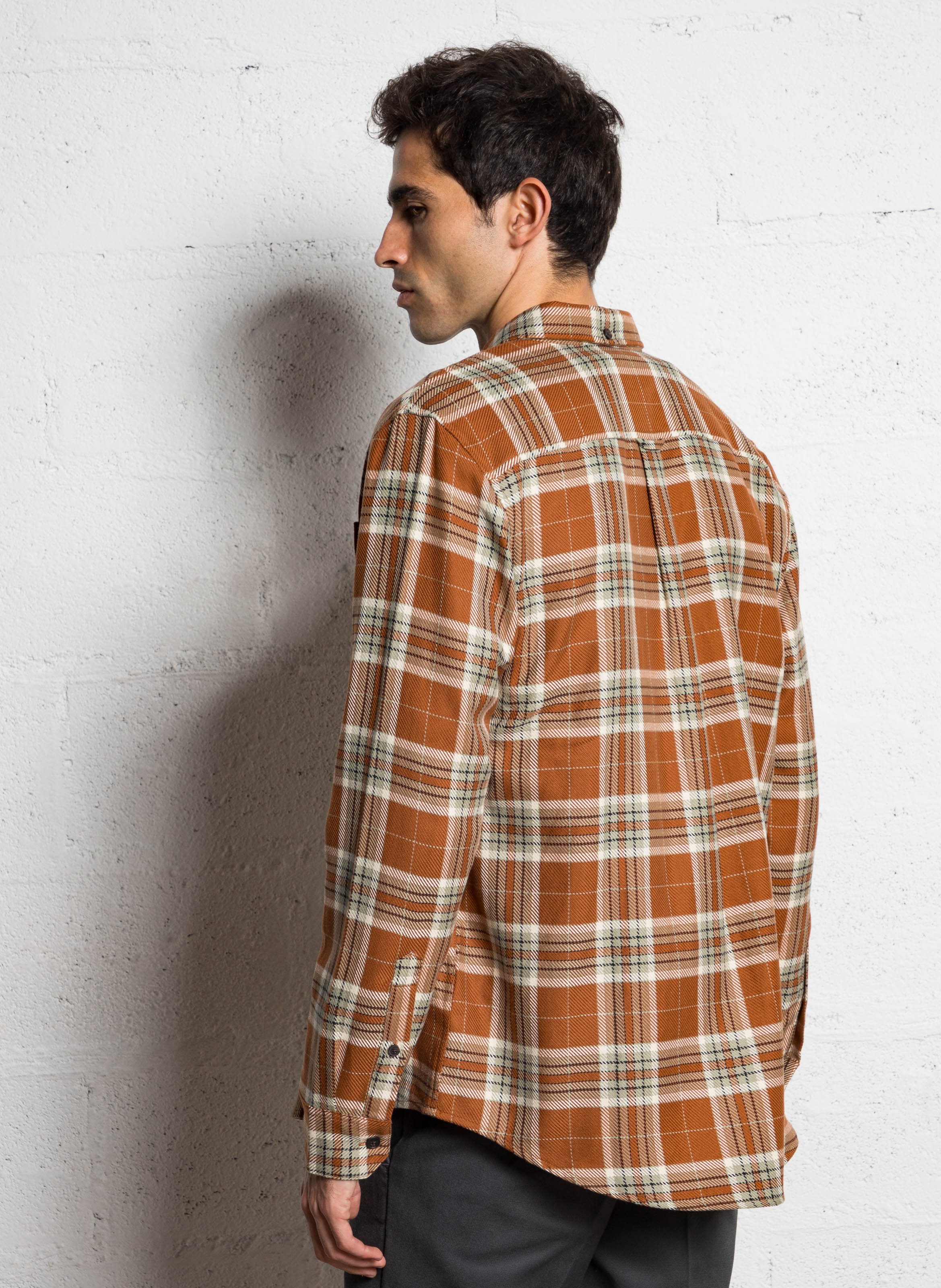 Straight organic cotton shirt with checks FARAH Brown