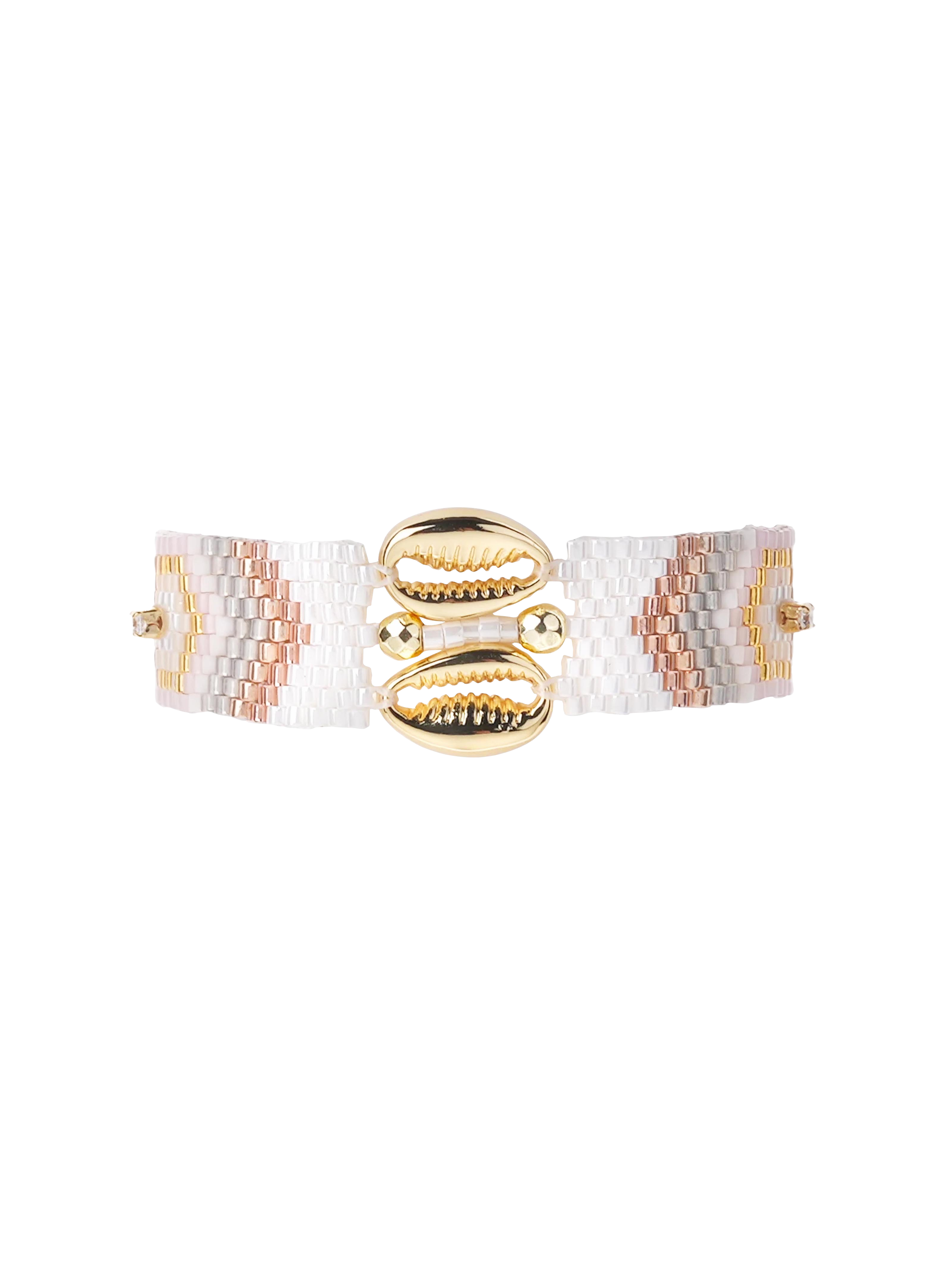 Adjustable beaded weaving bracelet HIPANEMA White