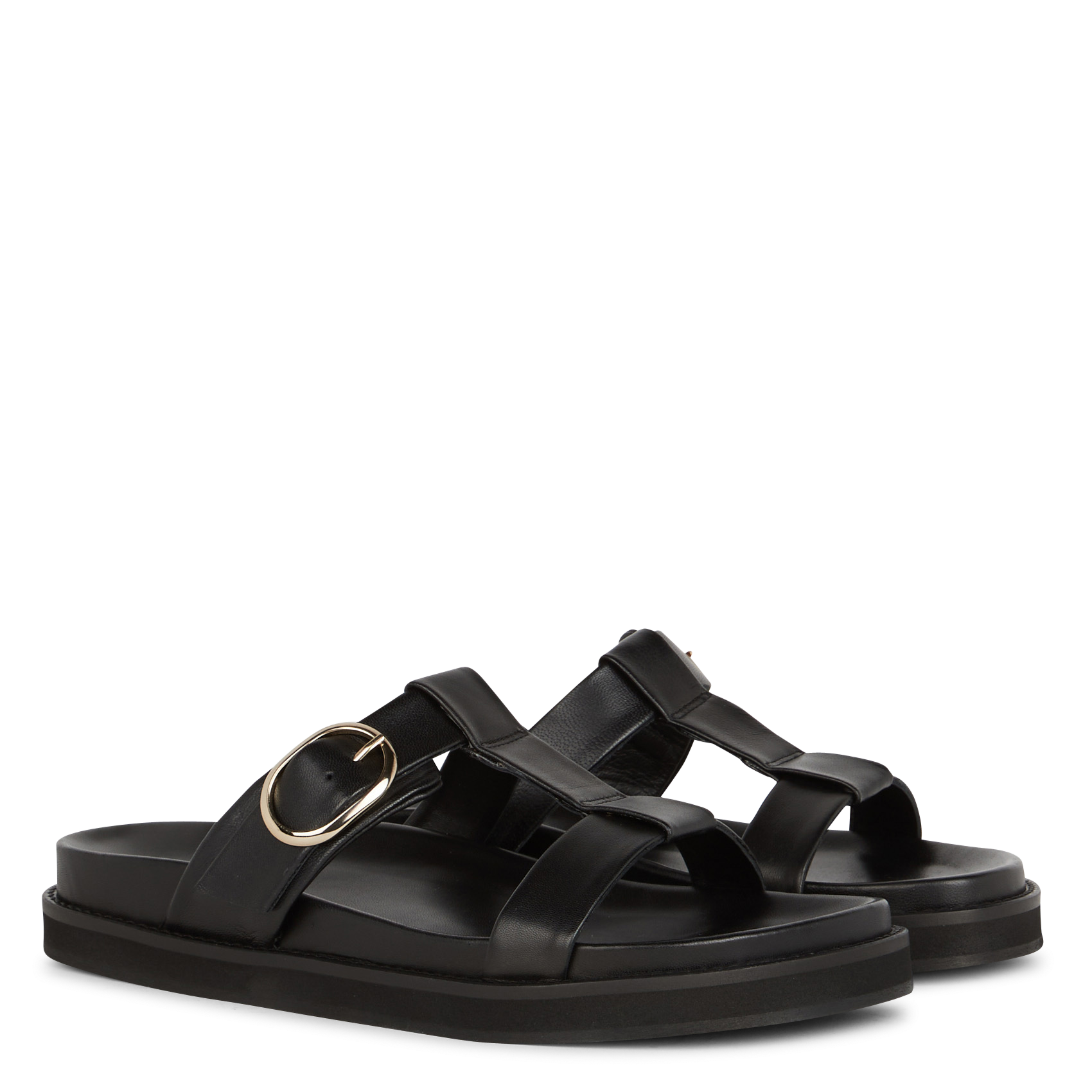Aouda flat leather sandals BOBBIES Black