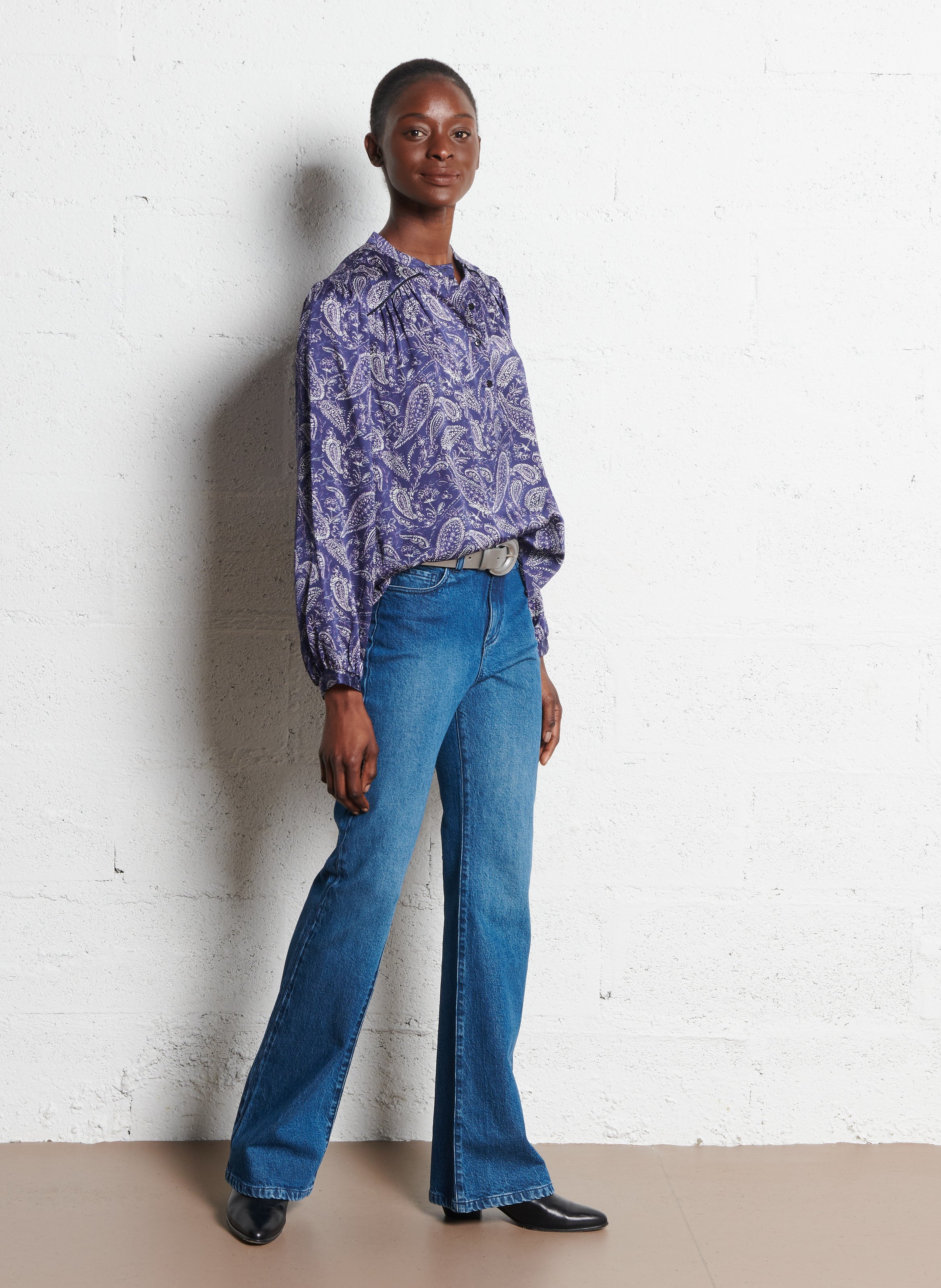 Printed straight shirt ONE STEP Blue