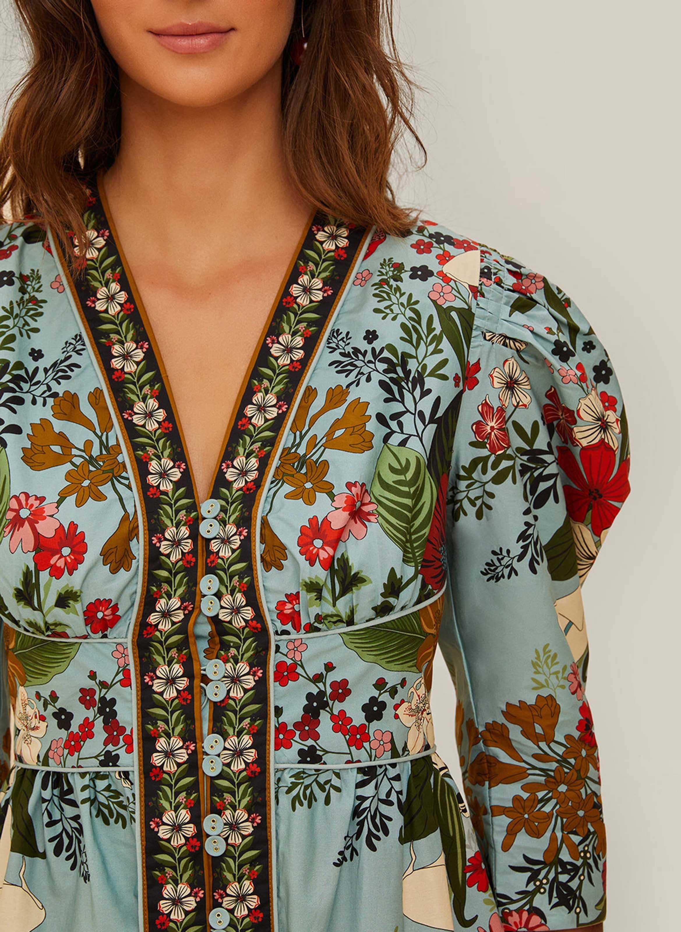 Korte jurk met V-hals en print FARM RIO Blue