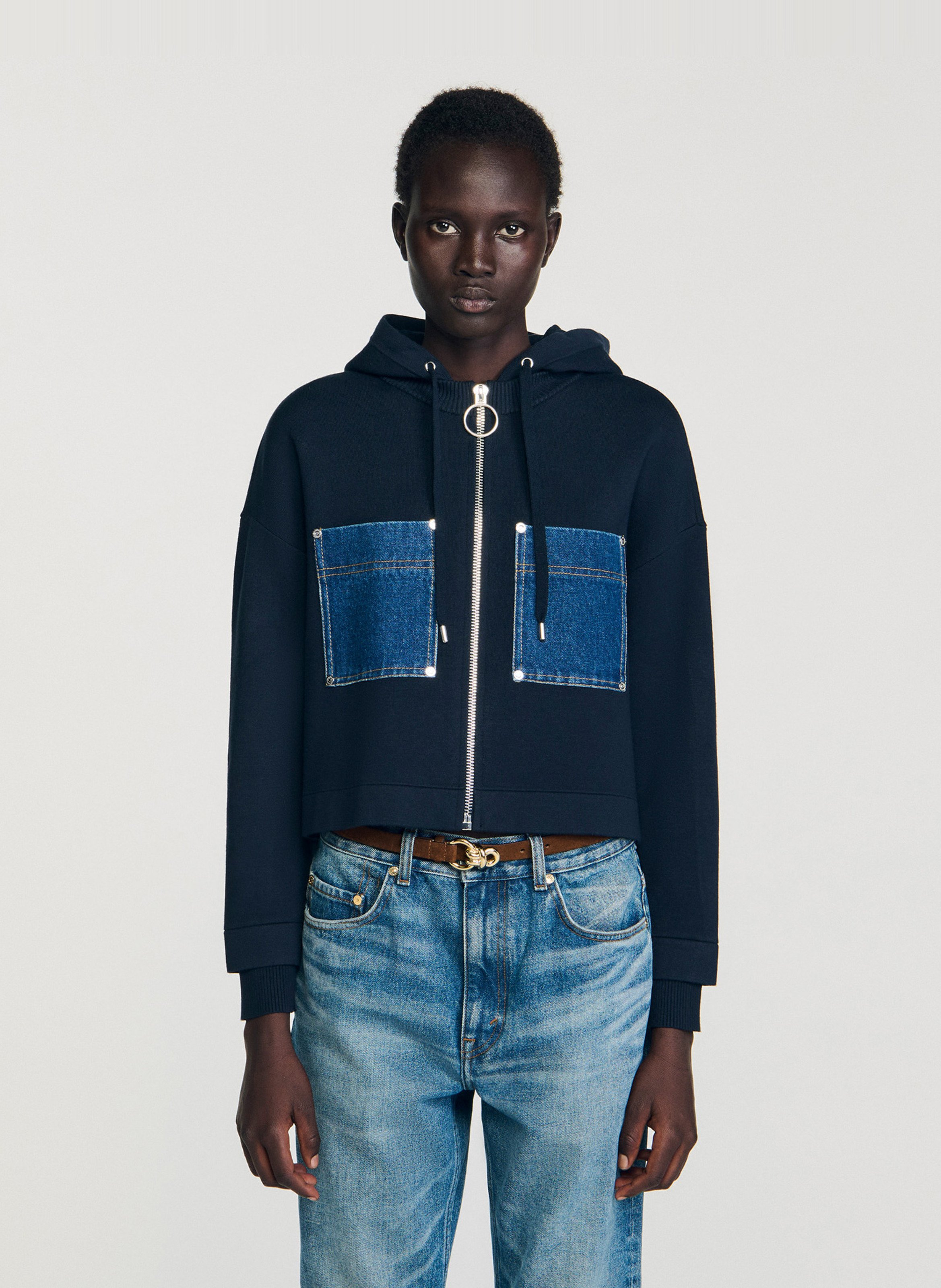 Sweat zippé à capuche SANDRO Bleu