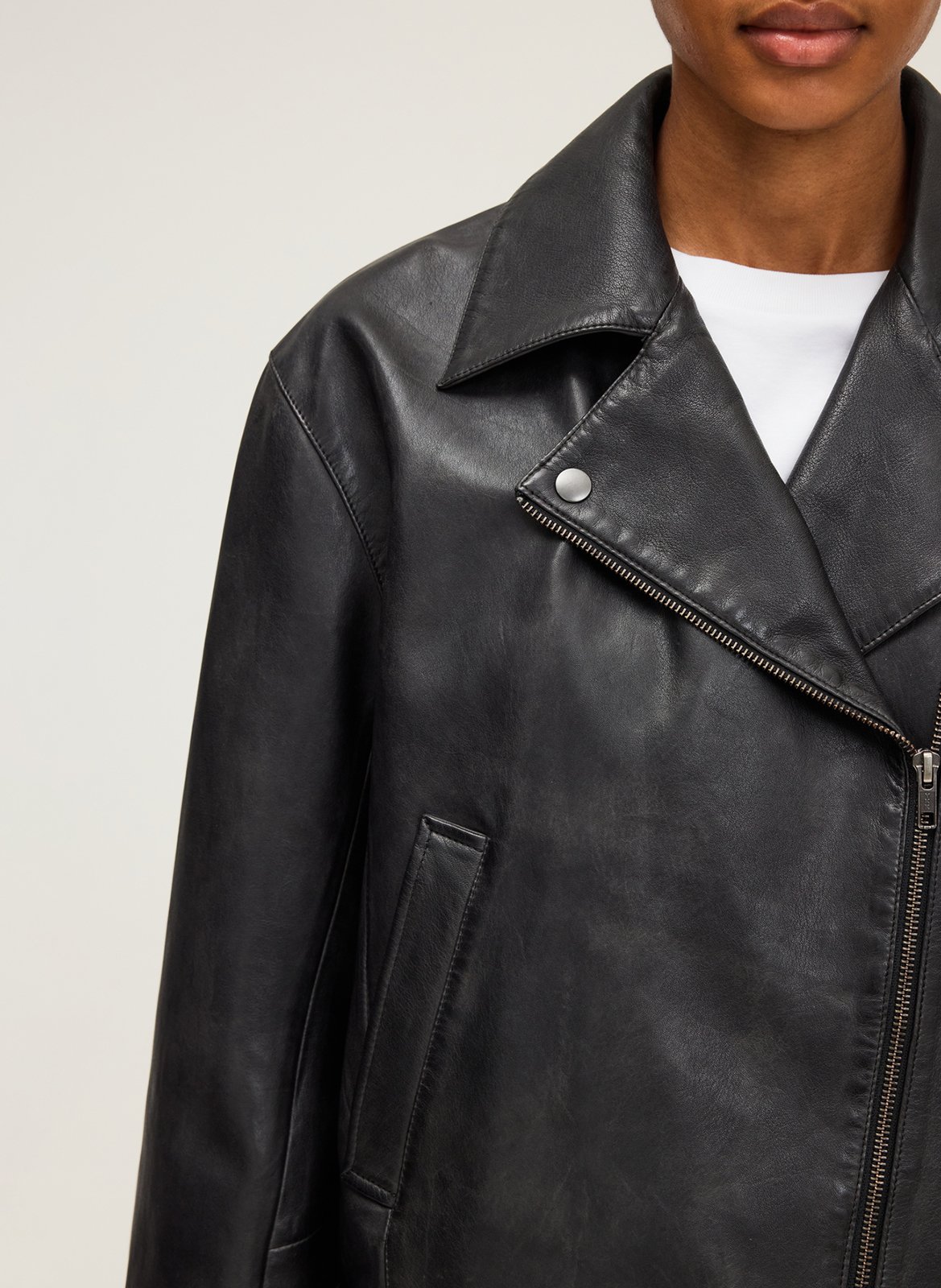 Straight jacket with a leather lapel PABLO Black