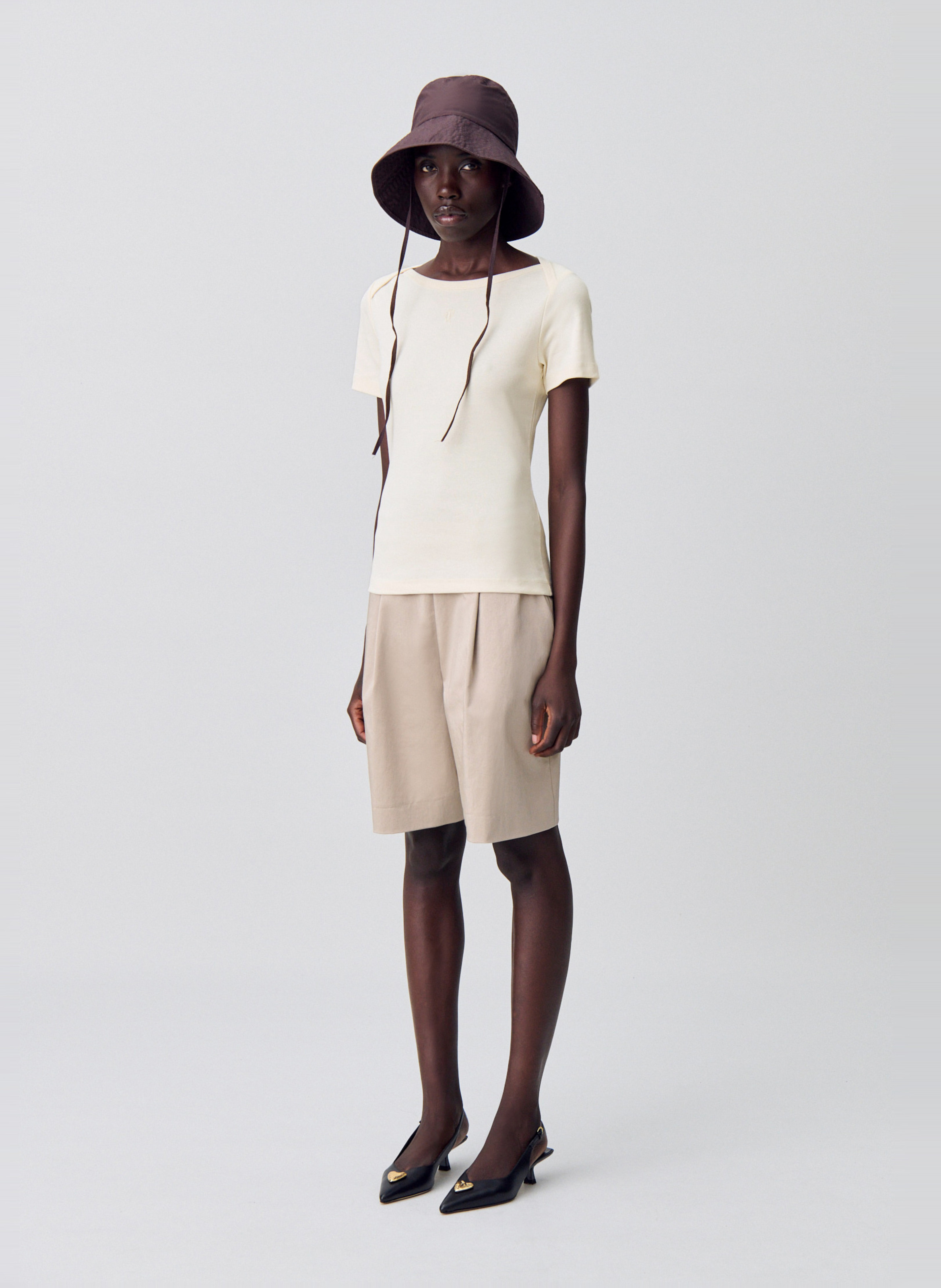 Fitted boat neck T-shirt CLAUDIE PIERLOT Beige