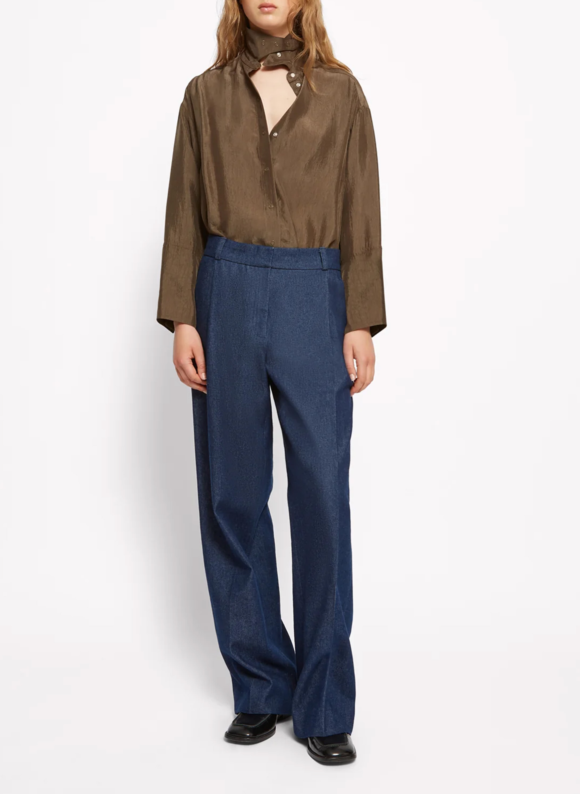 Pantalon droit en coton ROSEANNA Bleu