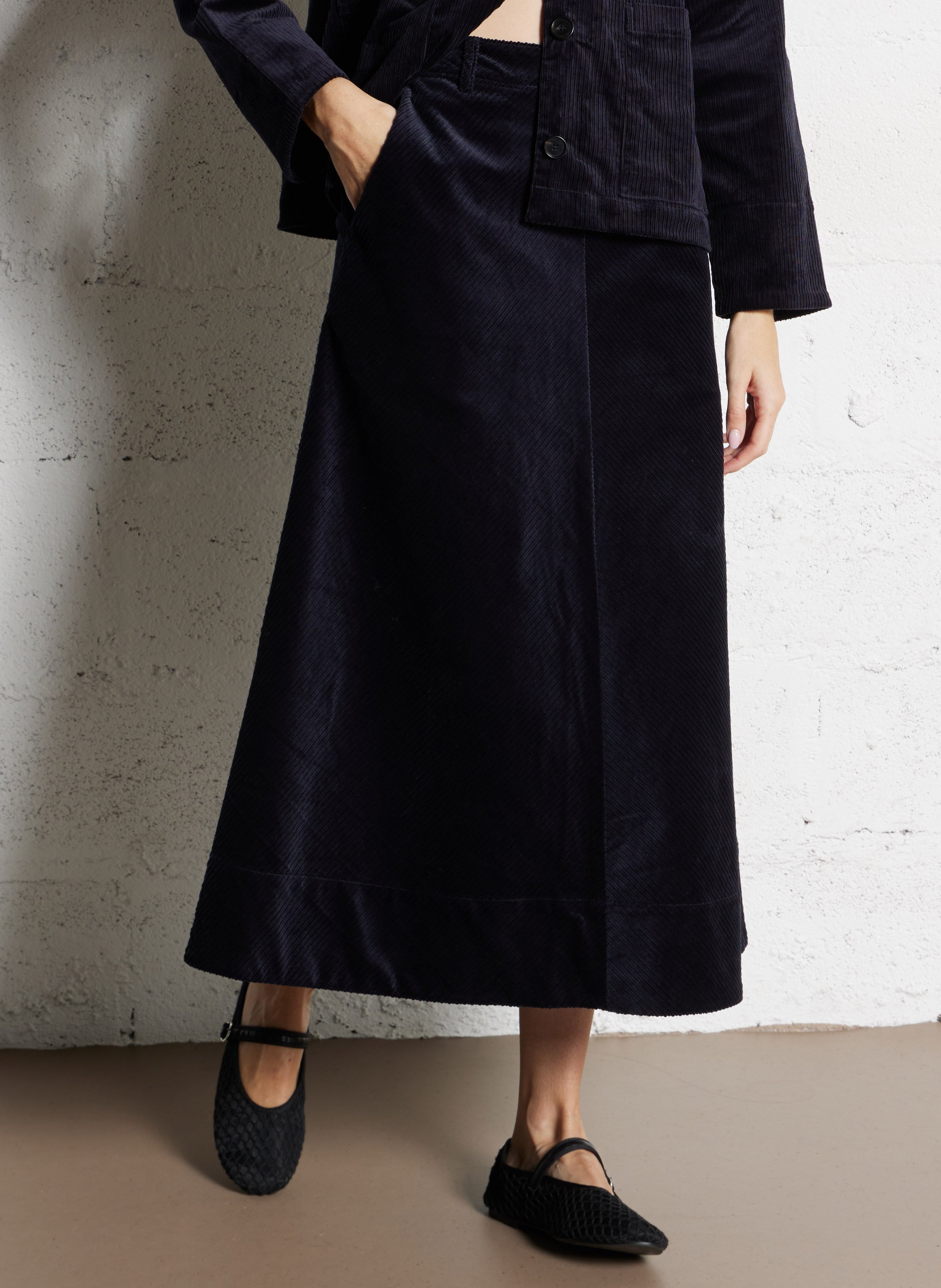 Midi rok van geribbeld fluweel RUE DE TOKYO Blauw