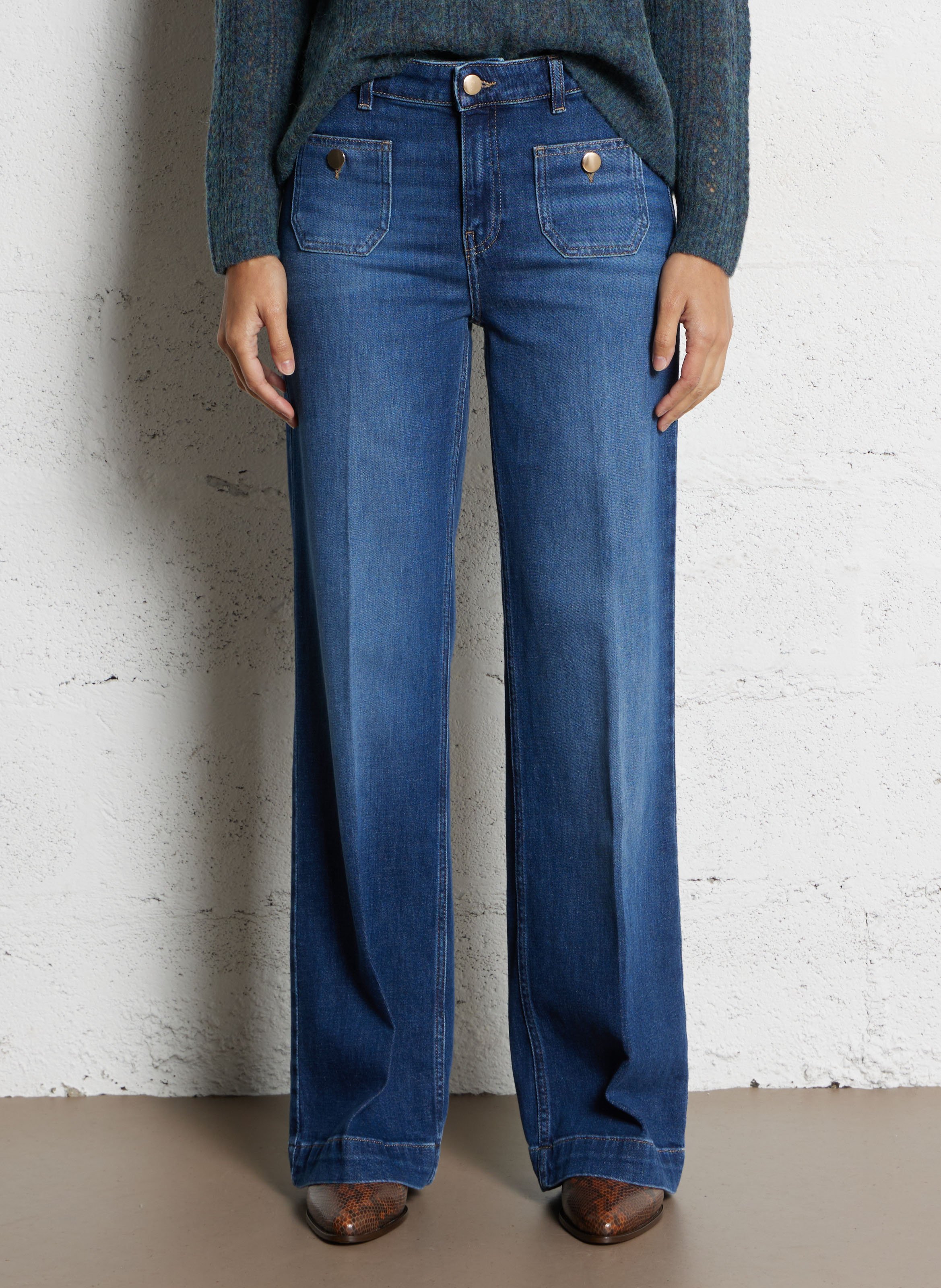 Cotton-blend wide-leg jeans MAISON 123 Blue