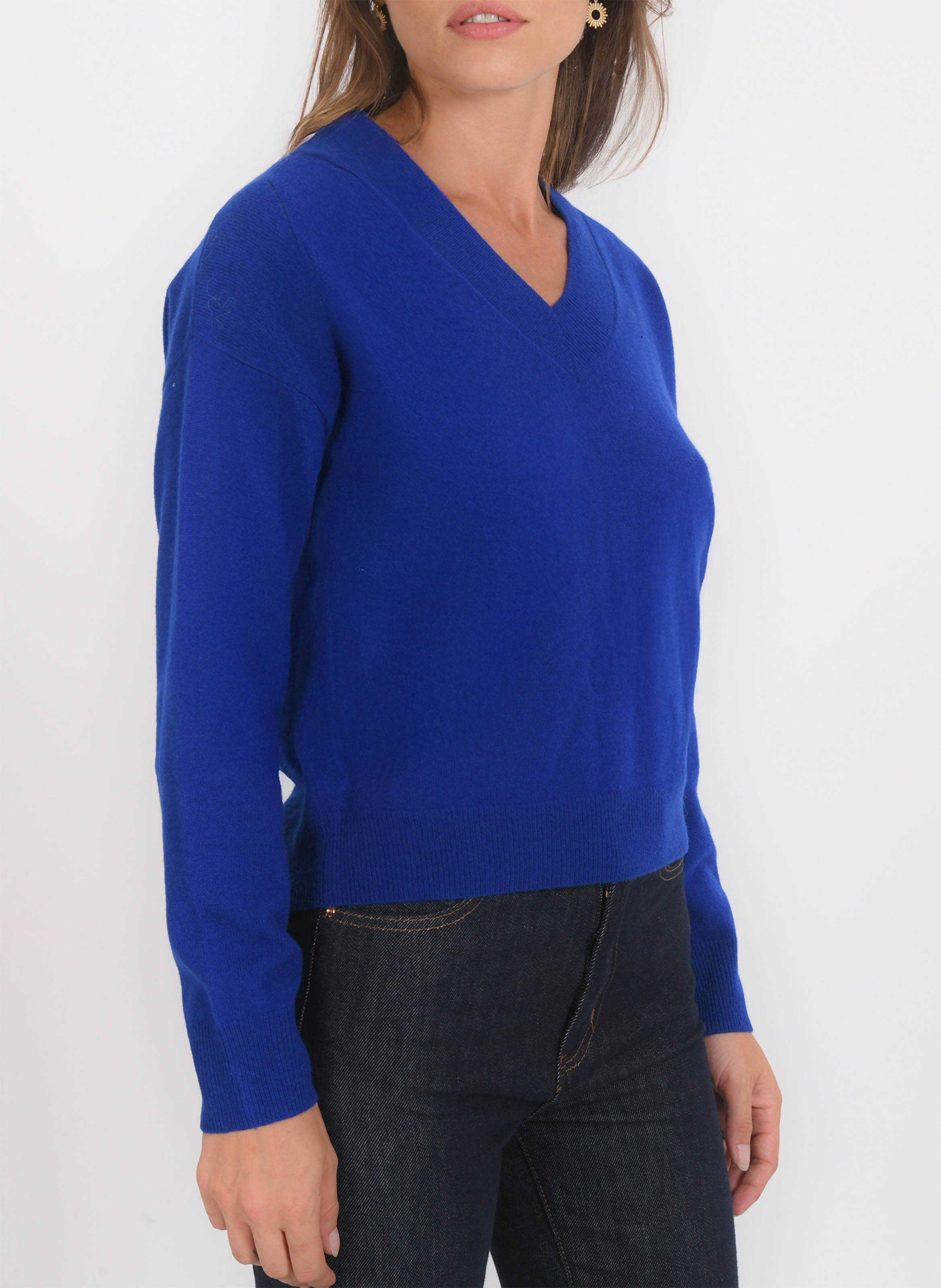 Pull ample col V en laine et cachemire KOOKAI Bleu
