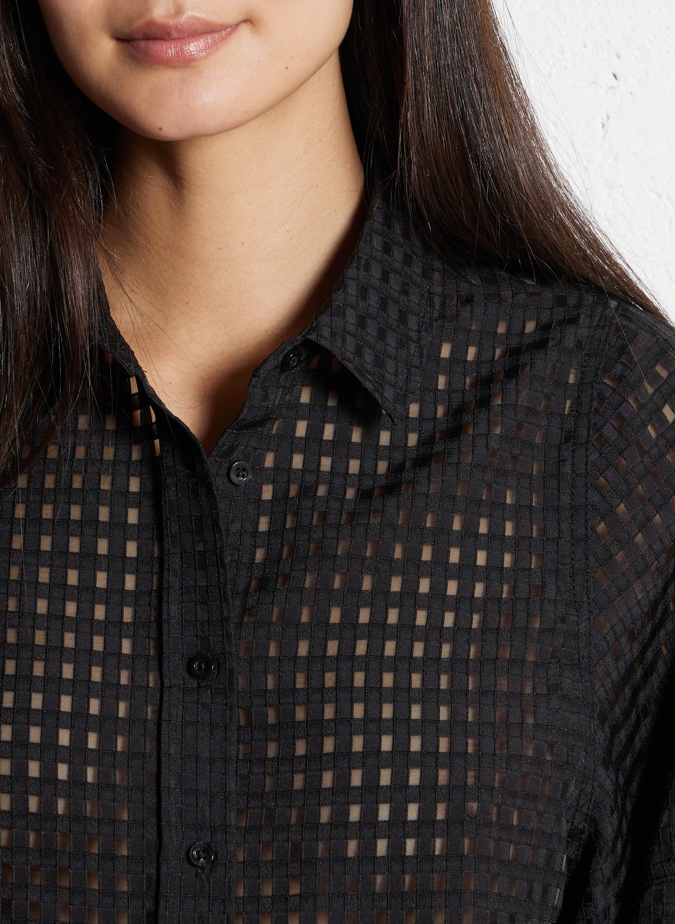 Oversized classic collar checked shirt IKKS Black