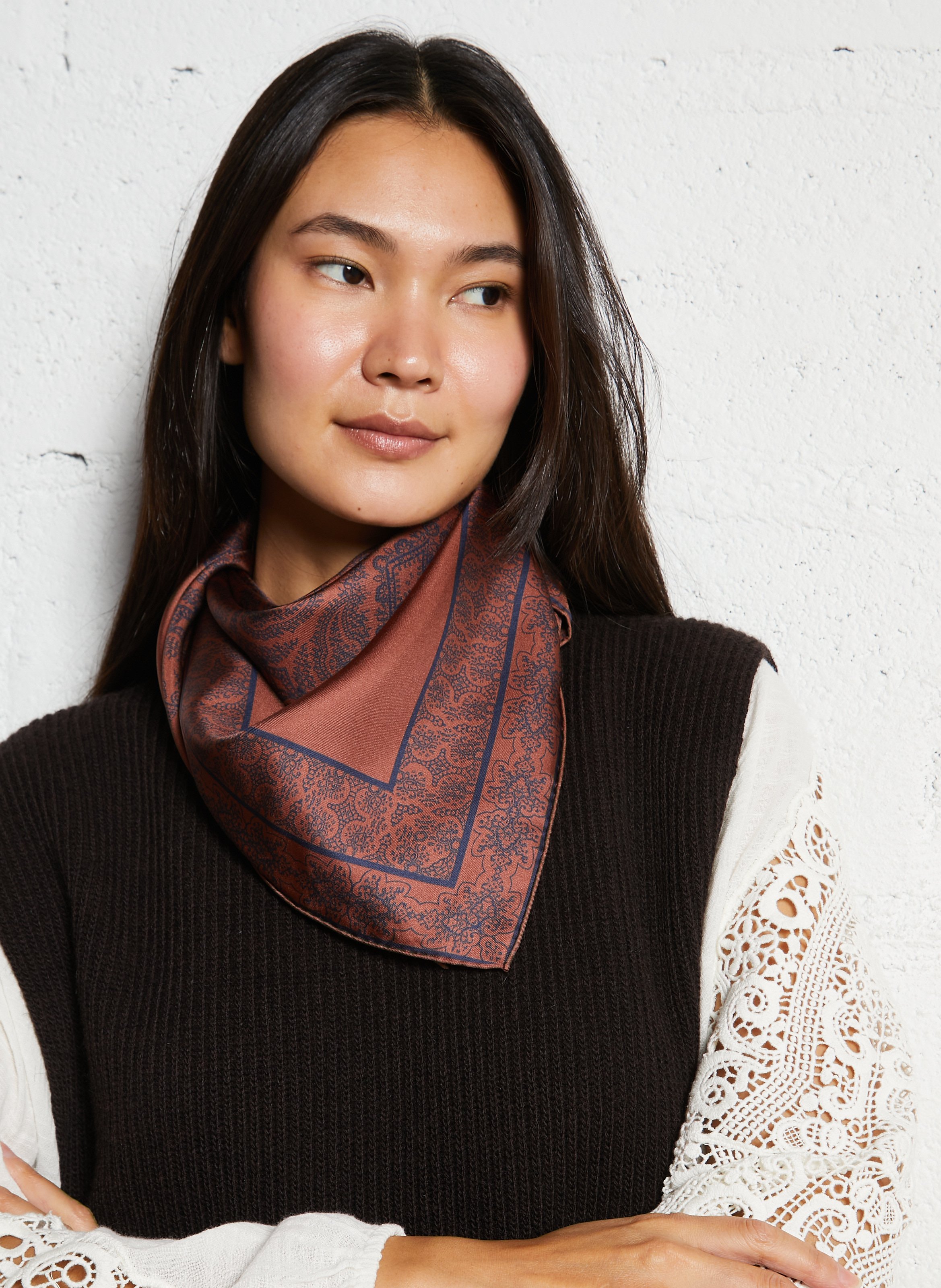 Attitude printed silk scarf MAISON 123 Beige