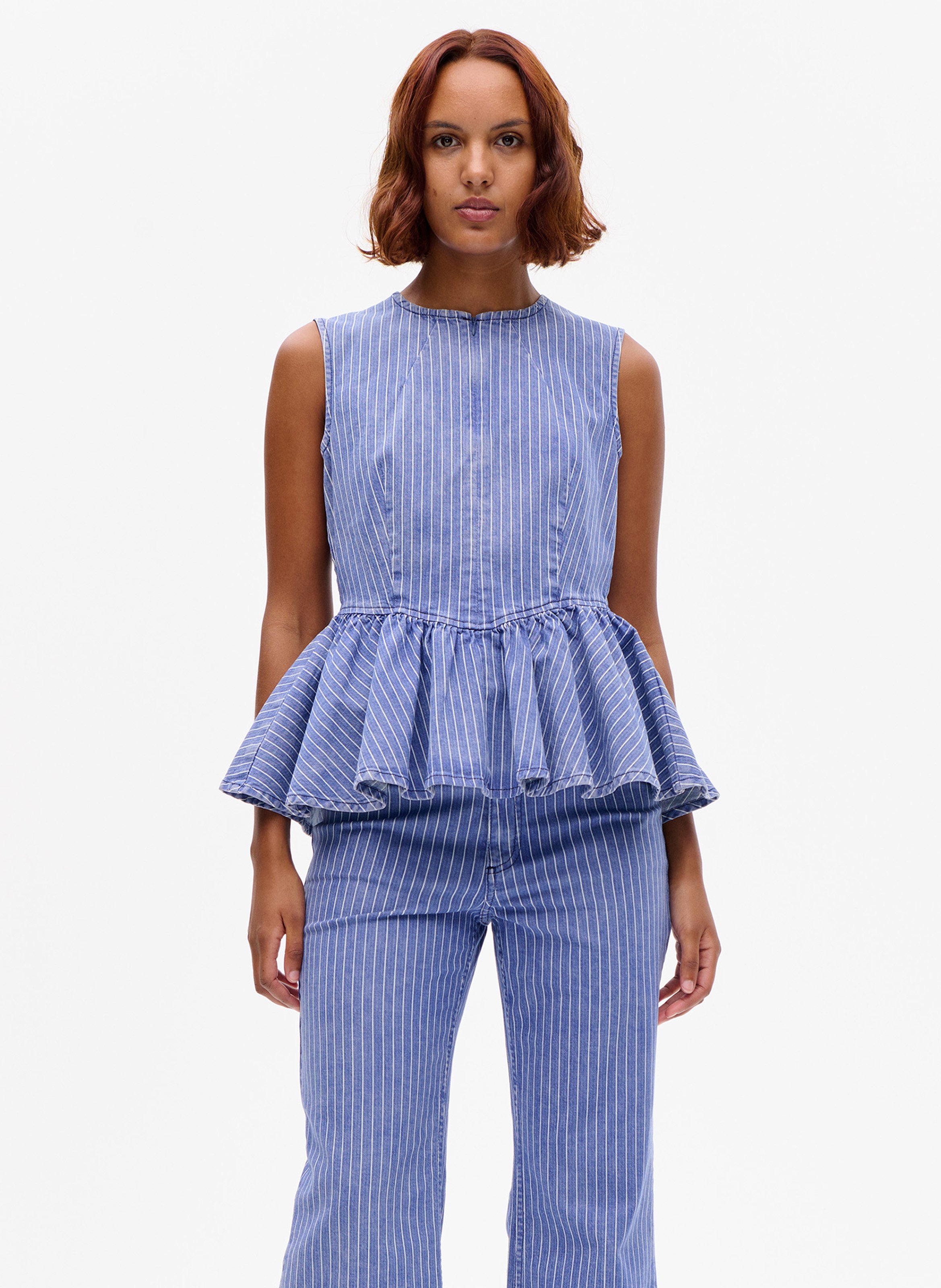 Fitted round neck top in striped cotton blend BAUM UND PFERDGARTEN Blue