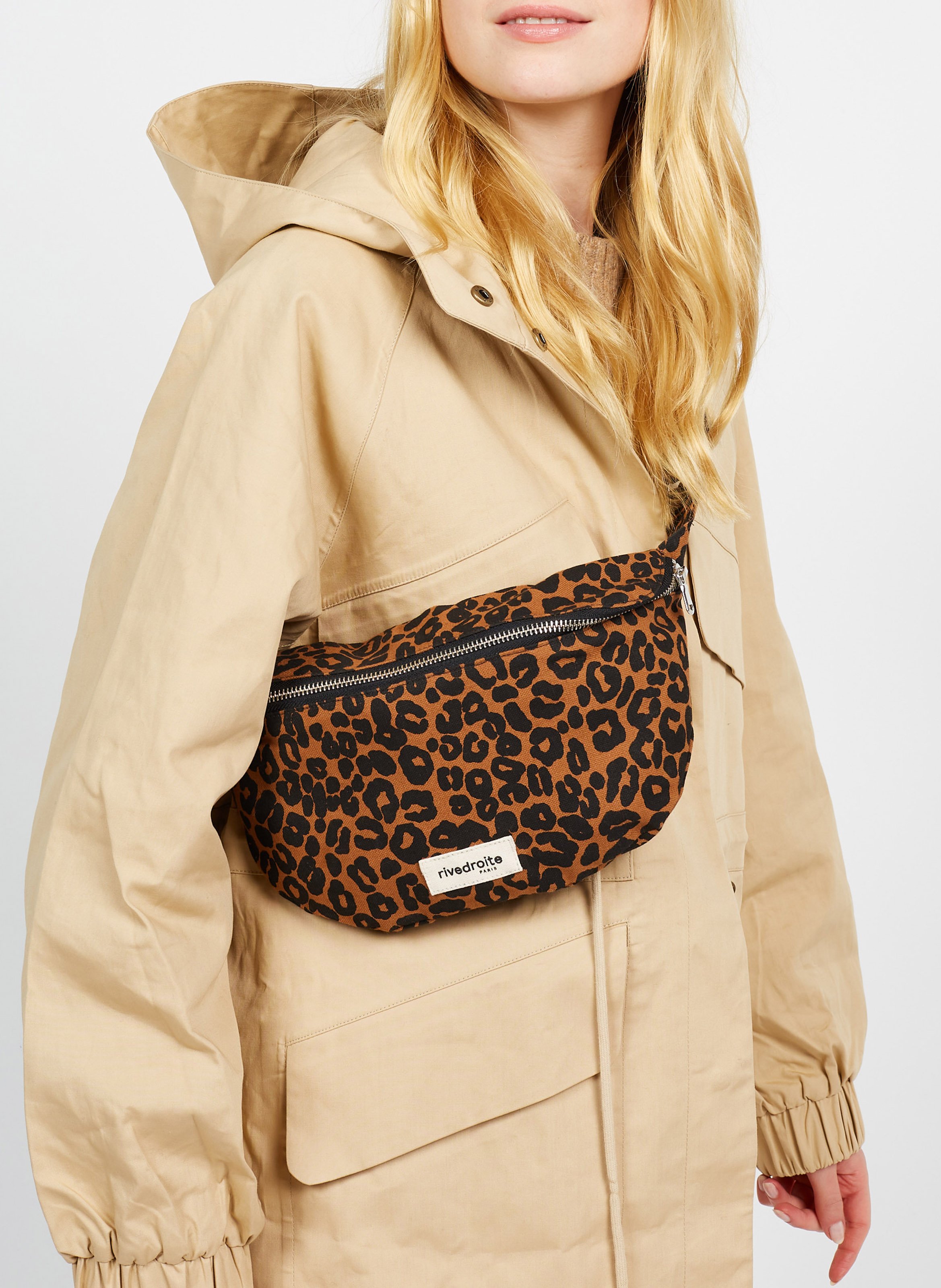 Sac banane en coton recyclé imprimé RIVEDROITE PARIS Marron