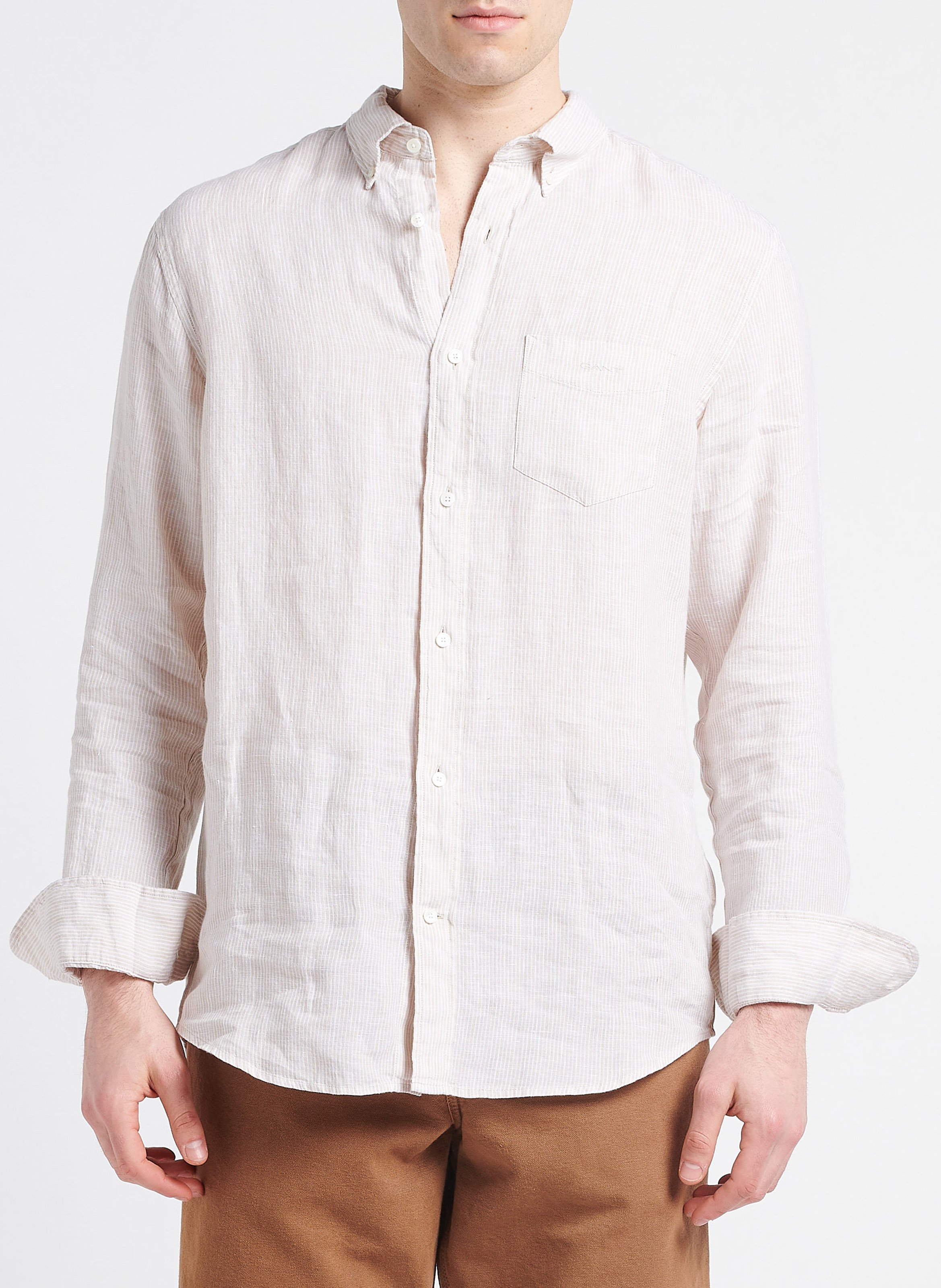 Regular-fit striped linen shirt with button-down collar GANT Grey