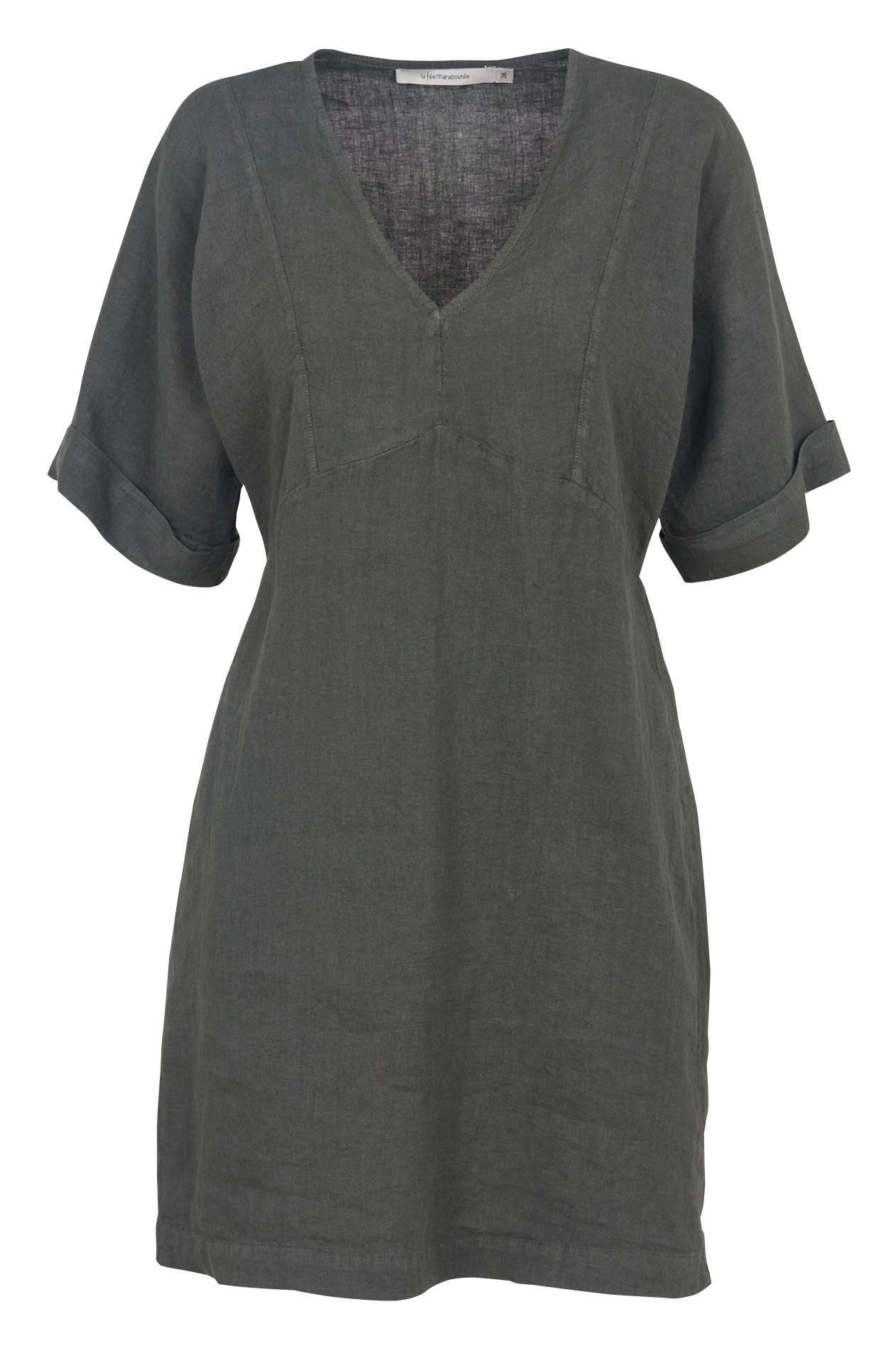 Kurzes Leinenkleid mit V-Ausschnitt LA FEE MARABOUTEE Grun