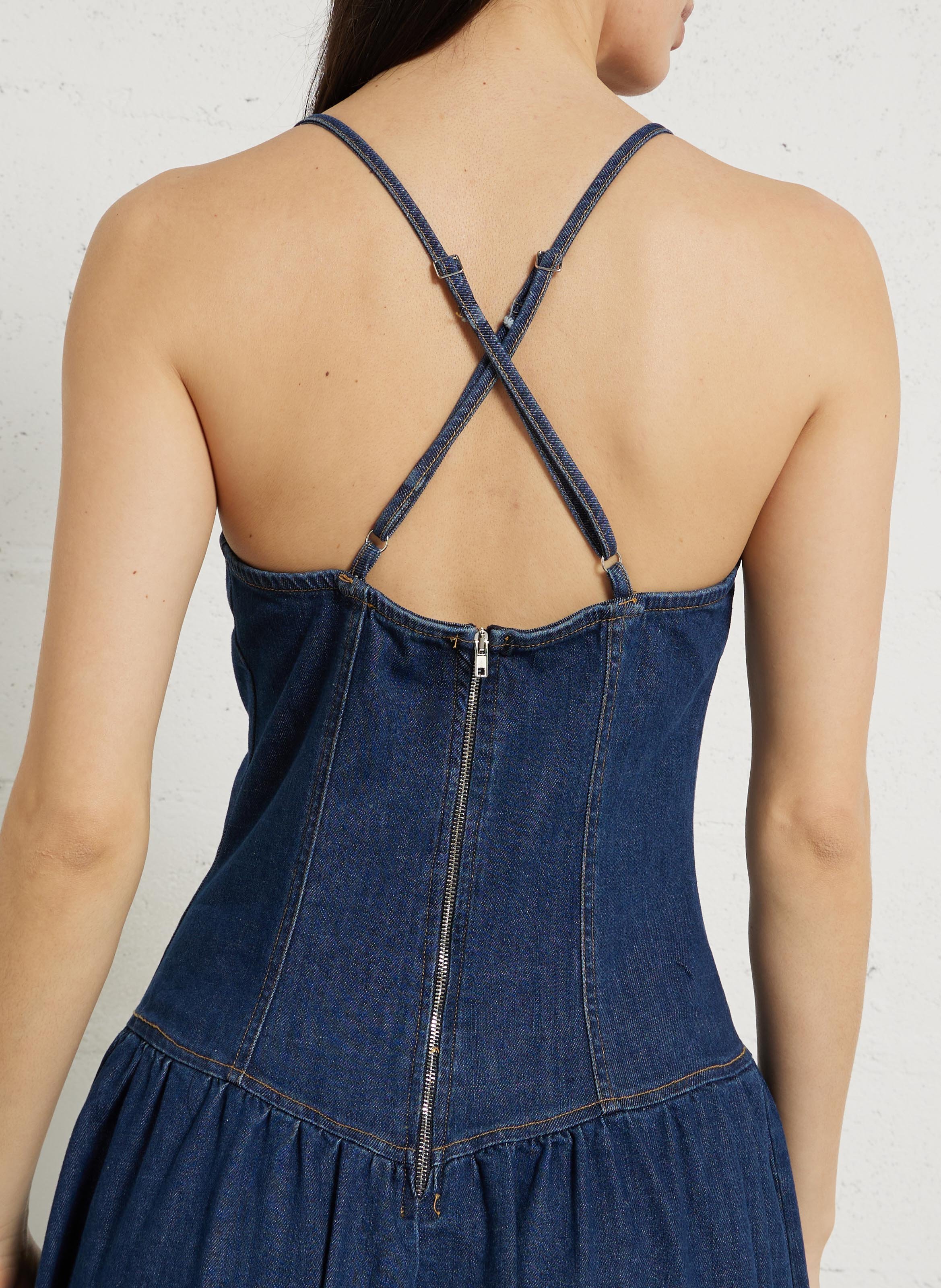 Langes Kleid aus Baumwoll-Mix mit V-Ausschnitt PLEASE Blau