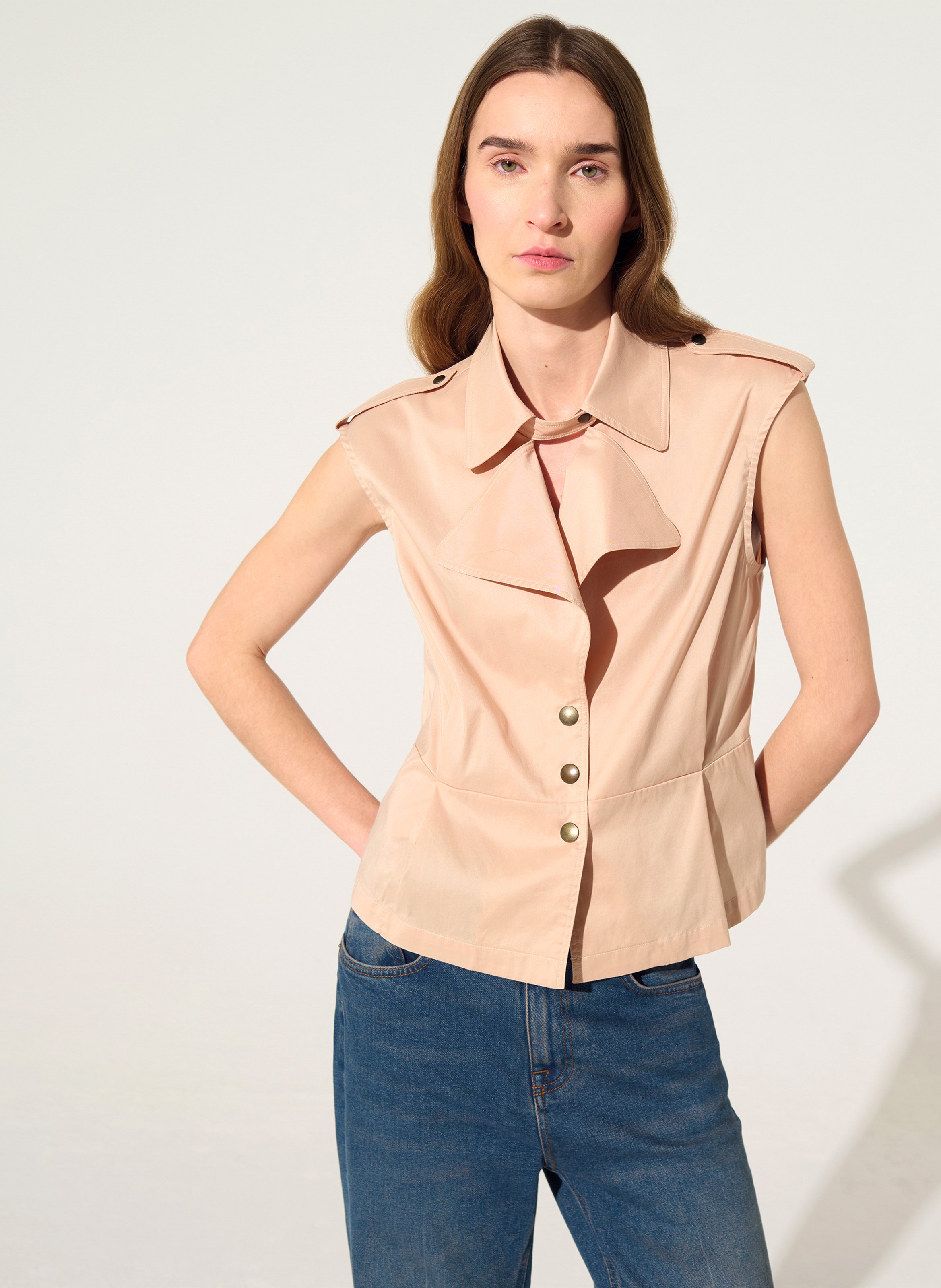 Chemise col tailleur en coton mélangé COTELAC Rose