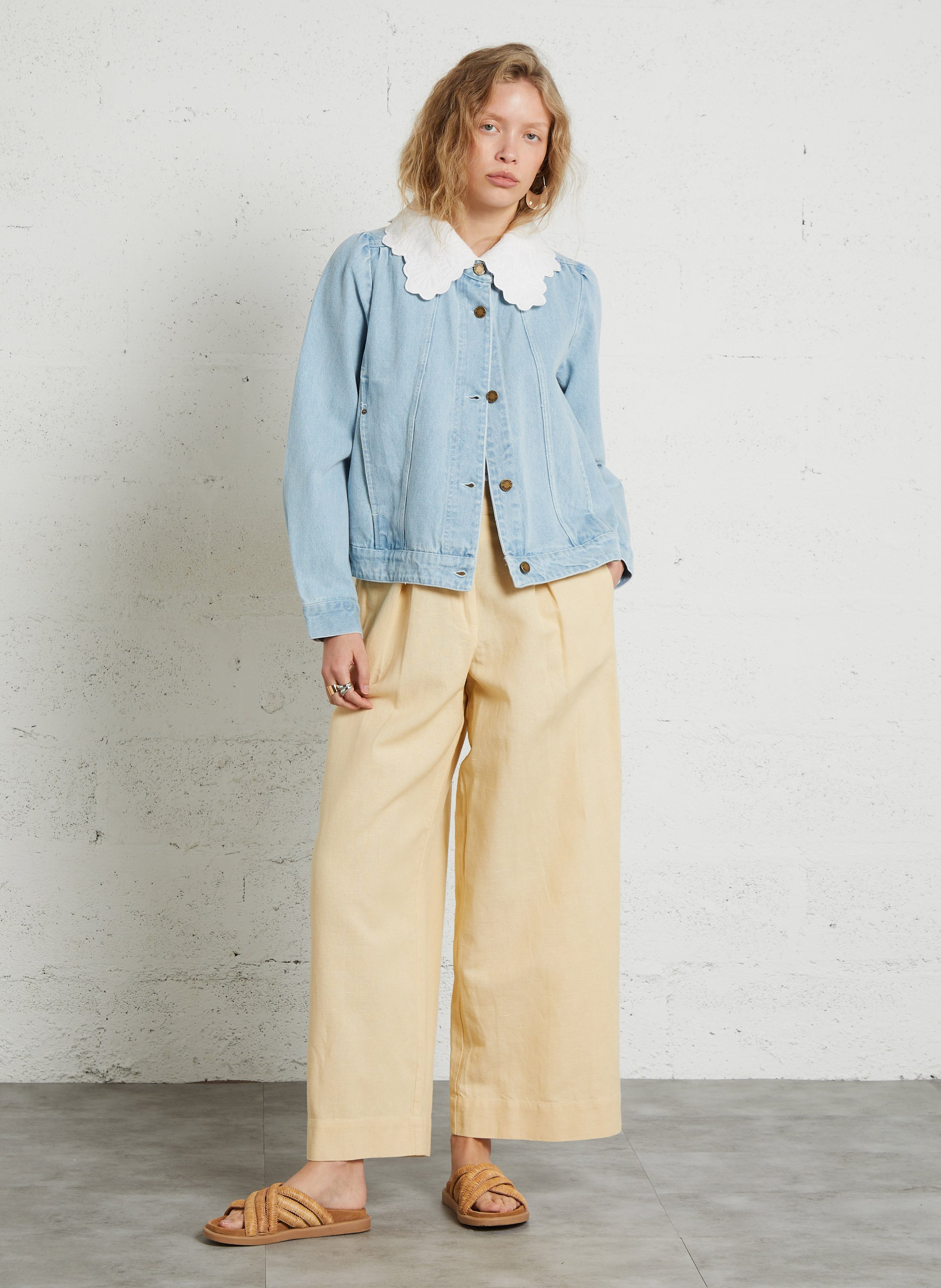 Linen and cotton wide-leg pants LOUISE MISHA Beige