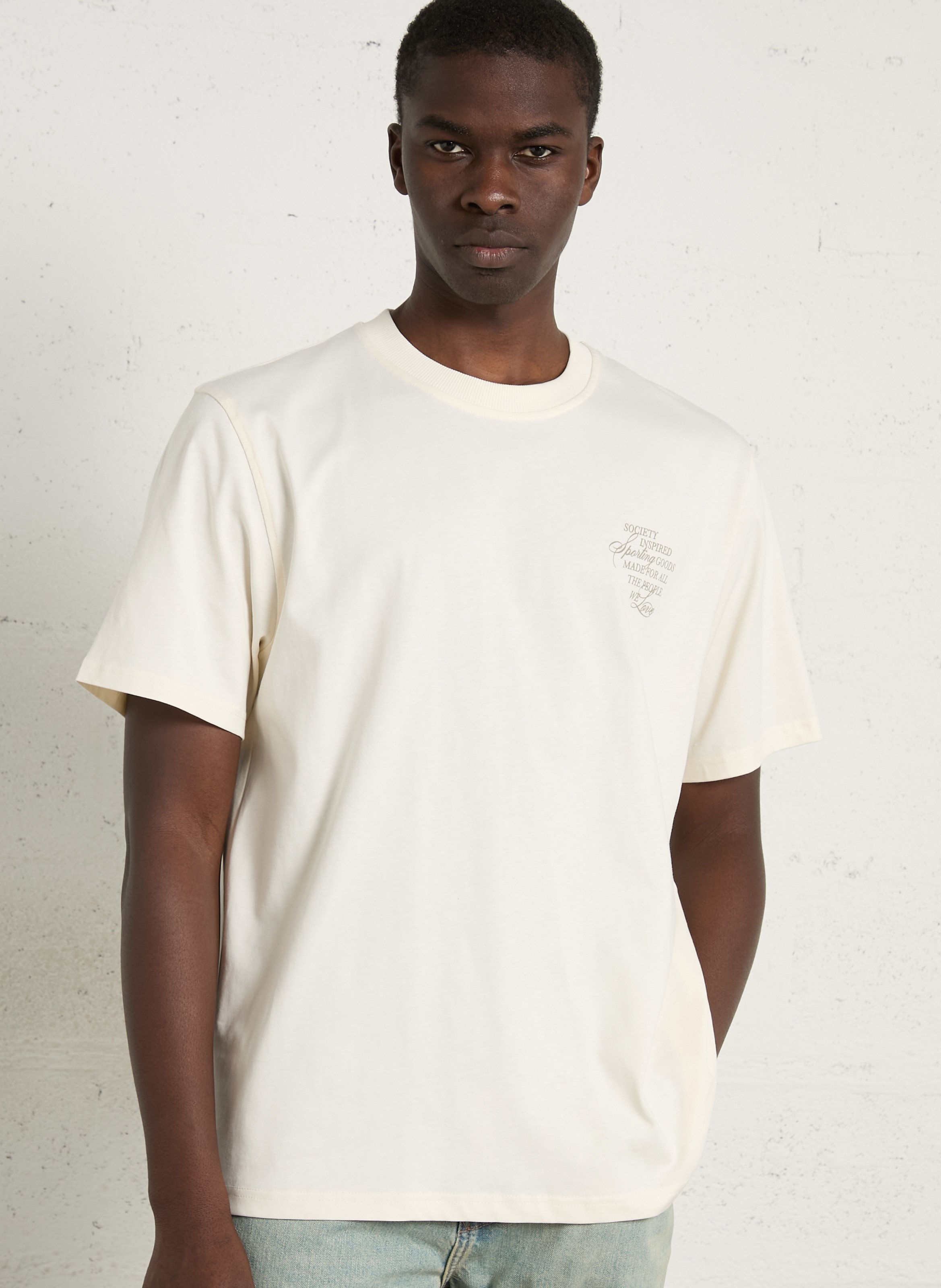 Tee-shirt droit col rond sérigraphié en coton organique LES DEUX Beige