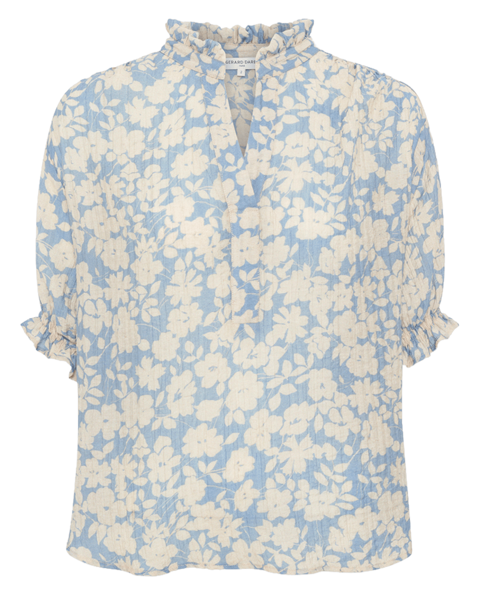 Top à imprimé fleuri col tunisien GERARD DAREL Bleu