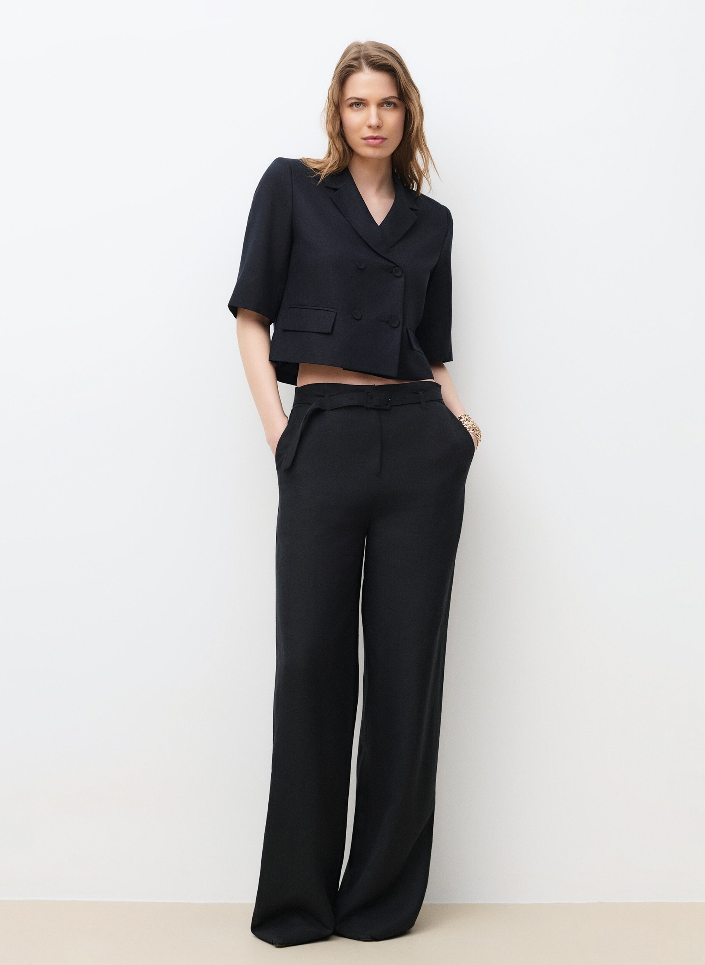 Veste col tailleur en lin mélangé CAROLL Noir