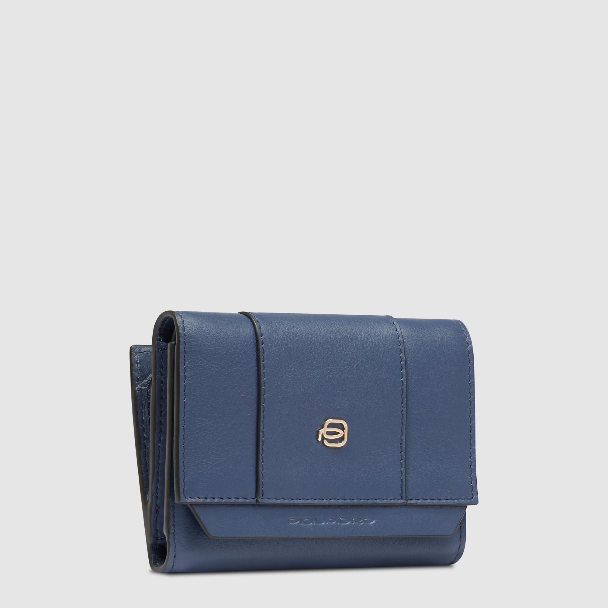 Portefeuille à trois volets femme, petit format PIQUADRO Bleu