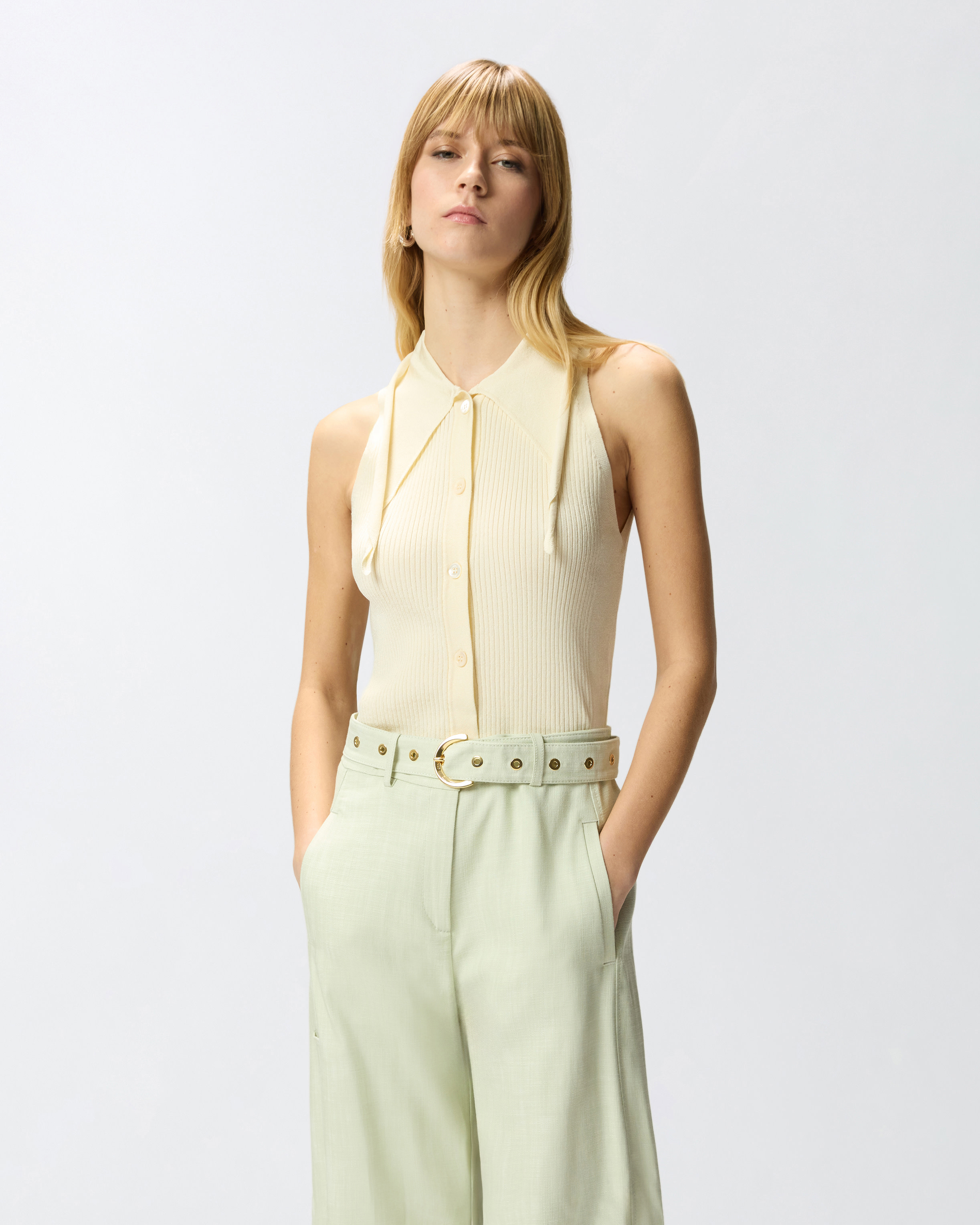 Top with bandana knot and buttons PINKO Beige
